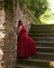 Tosca Embroidered Linen Blend Maxi Skirt - Vibrant Red
