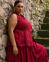 Adelaide Embroidered Sleeveless Linen Blend Shirt - Vibrant Red