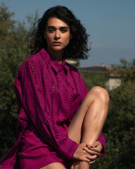 The Embroidered Artist Oversized Poplin Shirt - Hyper Pink