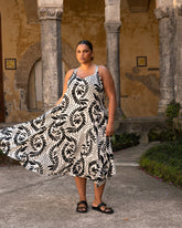 Sunshower Flowy Linen Blend Dress - Vine Print