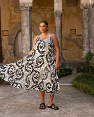Sunshower Flowy Linen Blend Dress - Vine Print