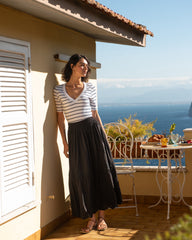 Tosca Embroidered Linen Blend Maxi Skirt - Black