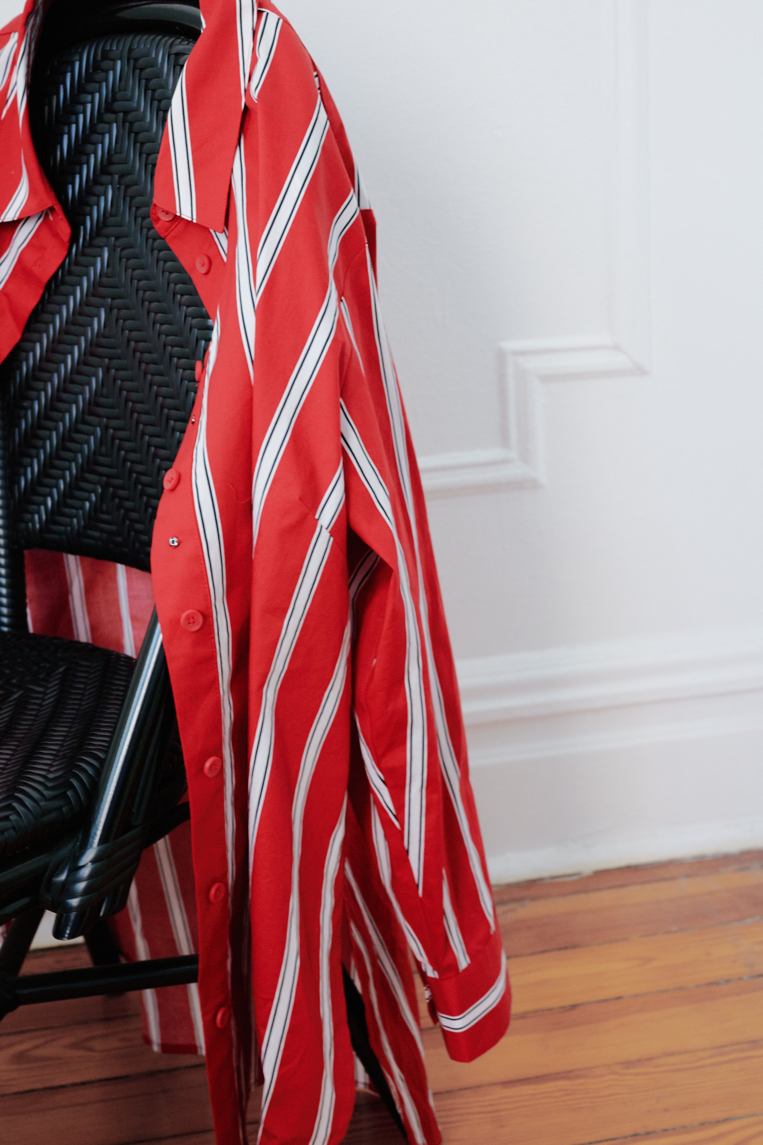 The Artist Oversized Poplin Shirt - Red/Black/White Stripe