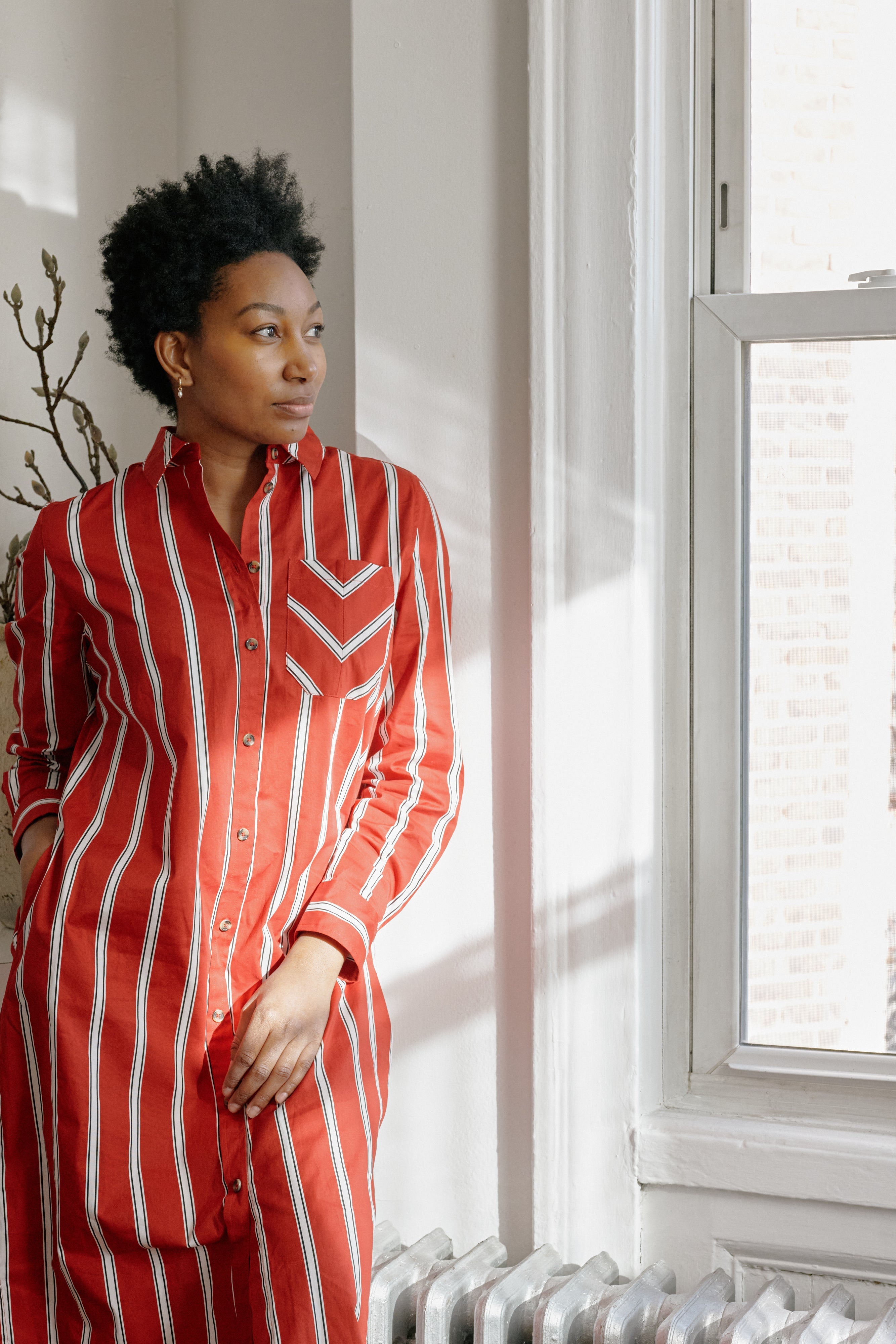 Odeon Stretch Poplin Shirtdress - Red/Black/White Stripe