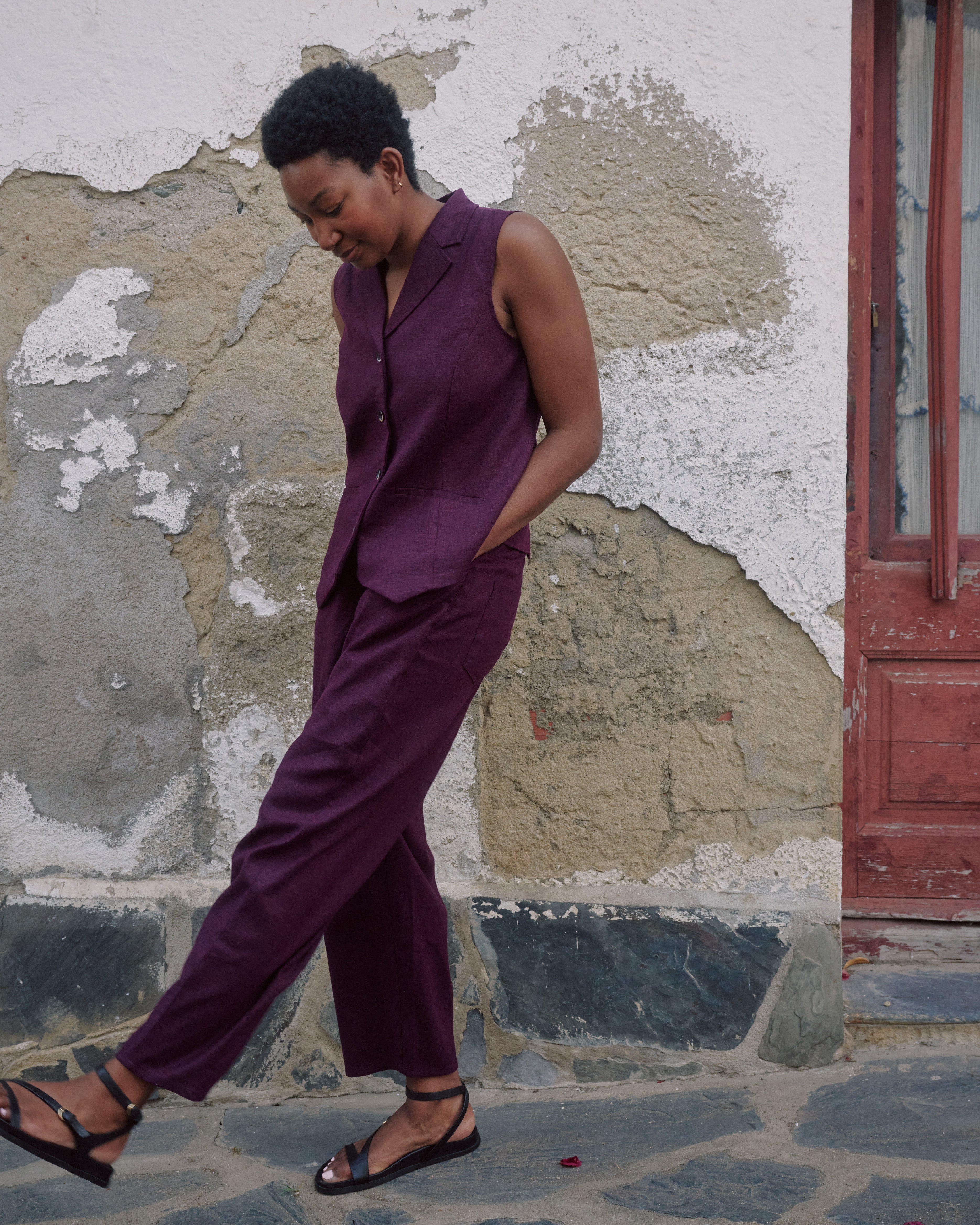 Lou Barrel Leg Linen Blend Pants - Acai