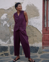 Lou Barrel Leg Linen Blend Pants - Acai