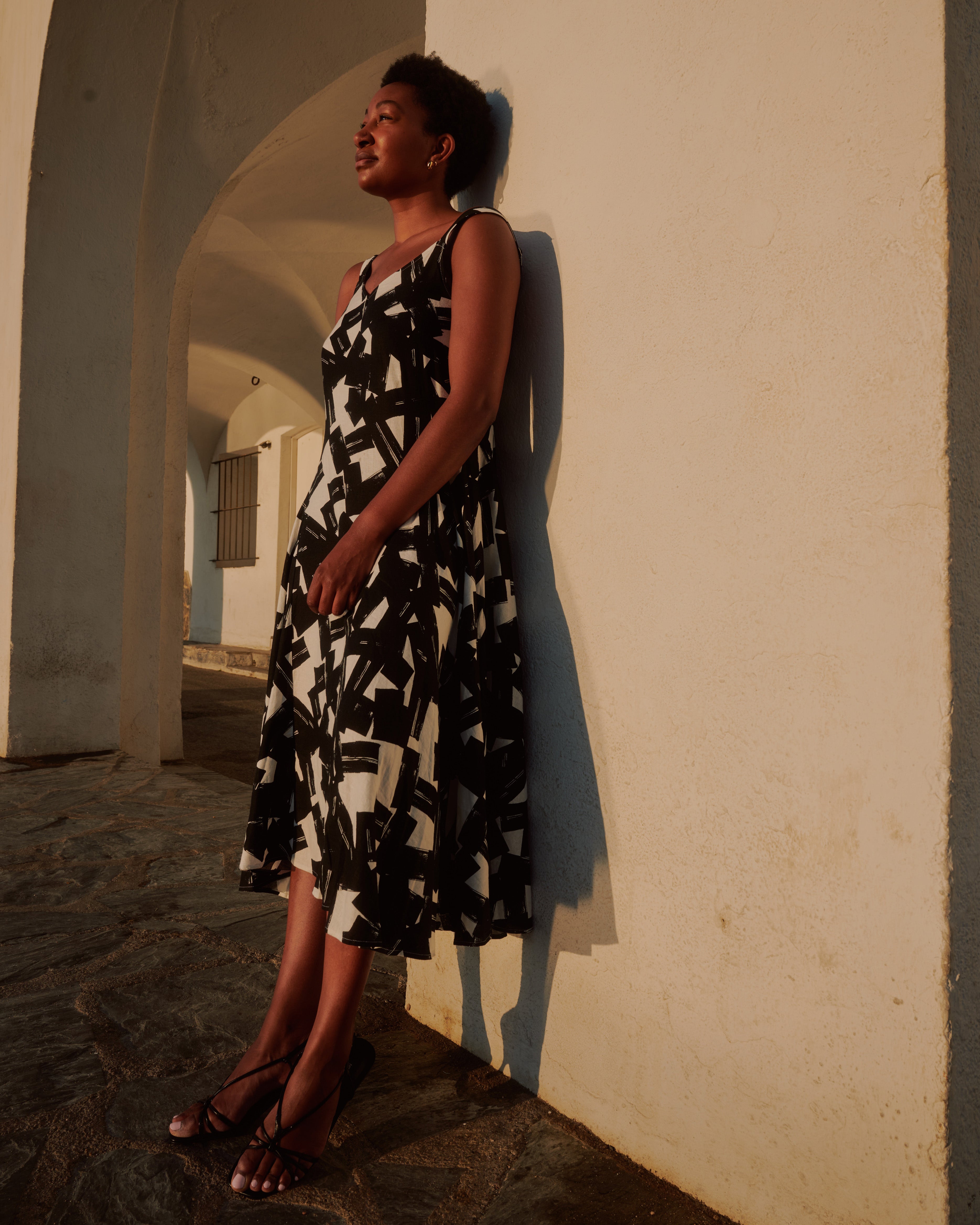Sunshower Flowy Linen Blend Dress - Santiago Print