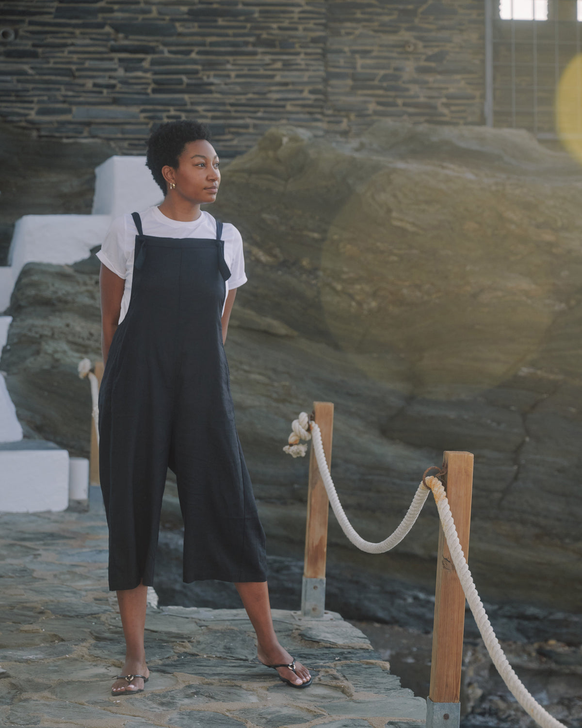 Kora Linen Blend Overalls - Black
