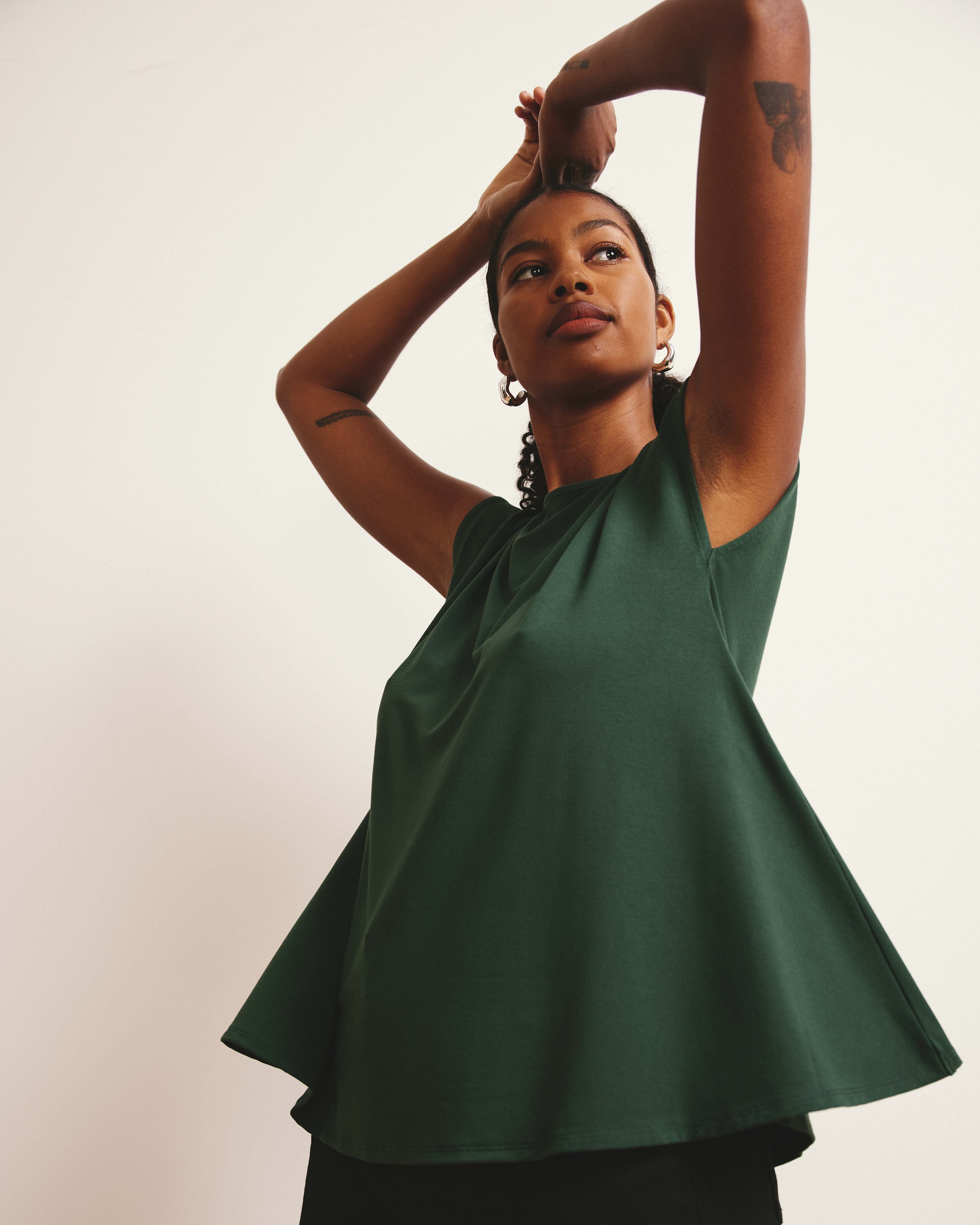 Heatwave Divine Jersey Flared Top - Conifer