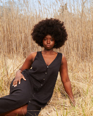 Islet Button-Down Linen Blend Maxi Dress - Black