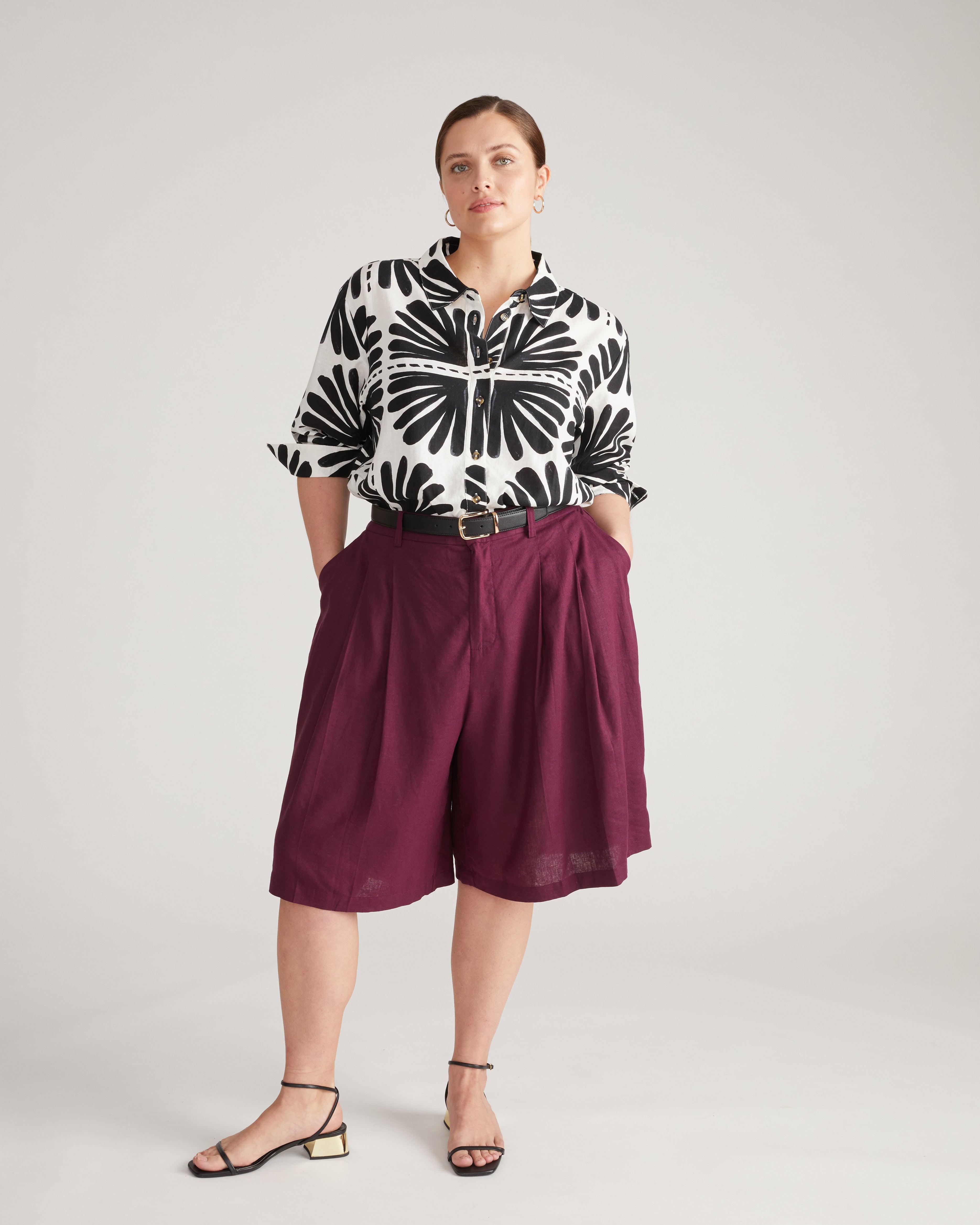 Dawn Linen Blend Hi Low Tunic - Ink Bloom Print