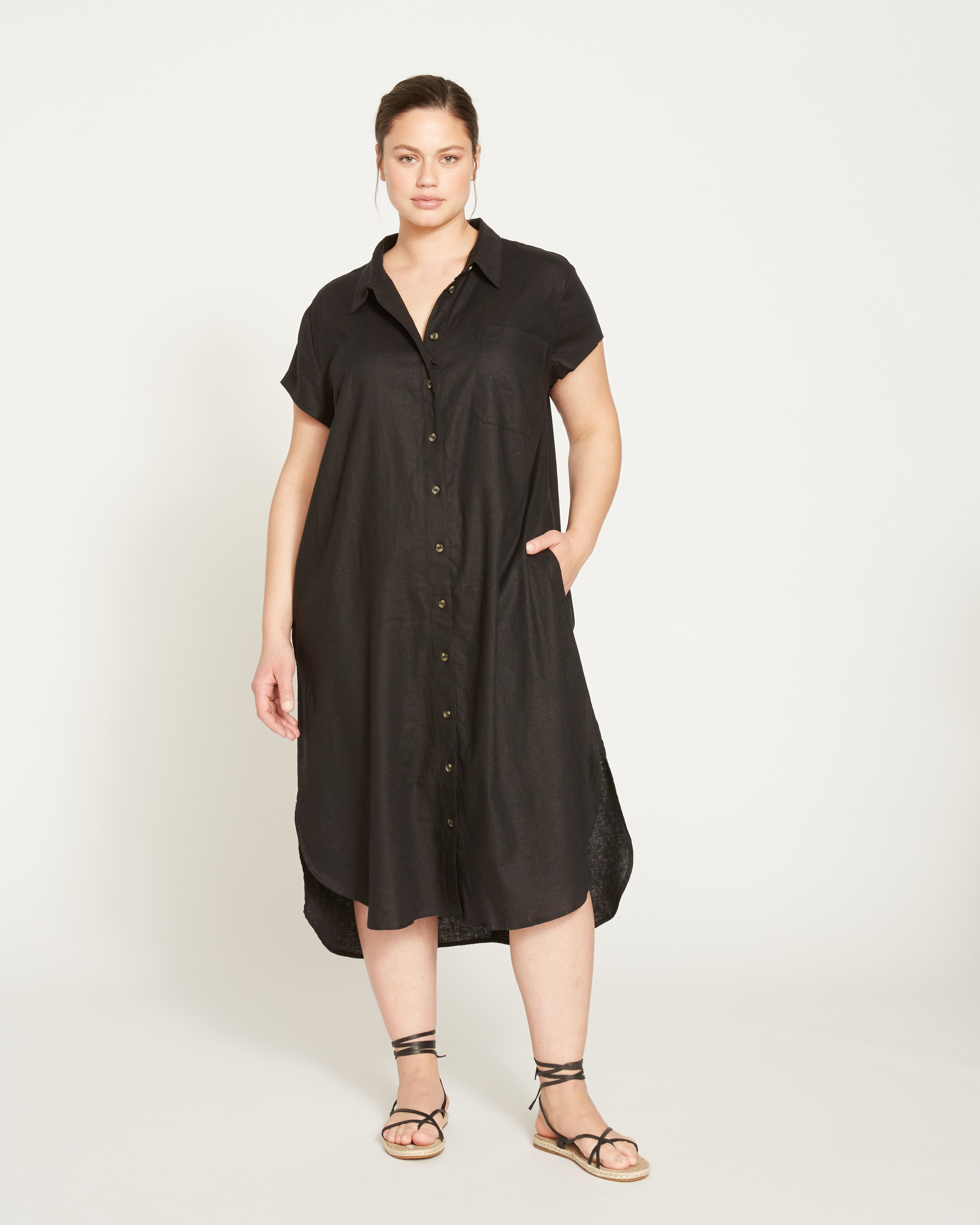 Dune Linen Blend Shirtdress - Black