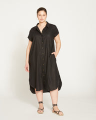 Dune Linen Blend Shirtdress - Black