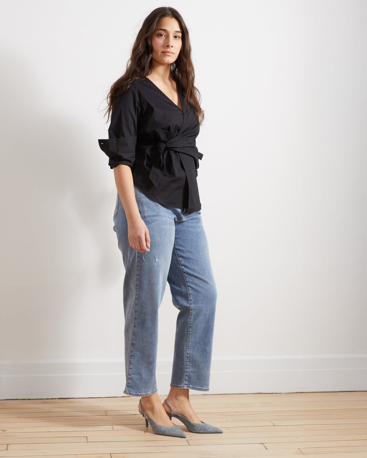 Ella High Rise Straight Leg Jeans - Distressed Washed Indigo