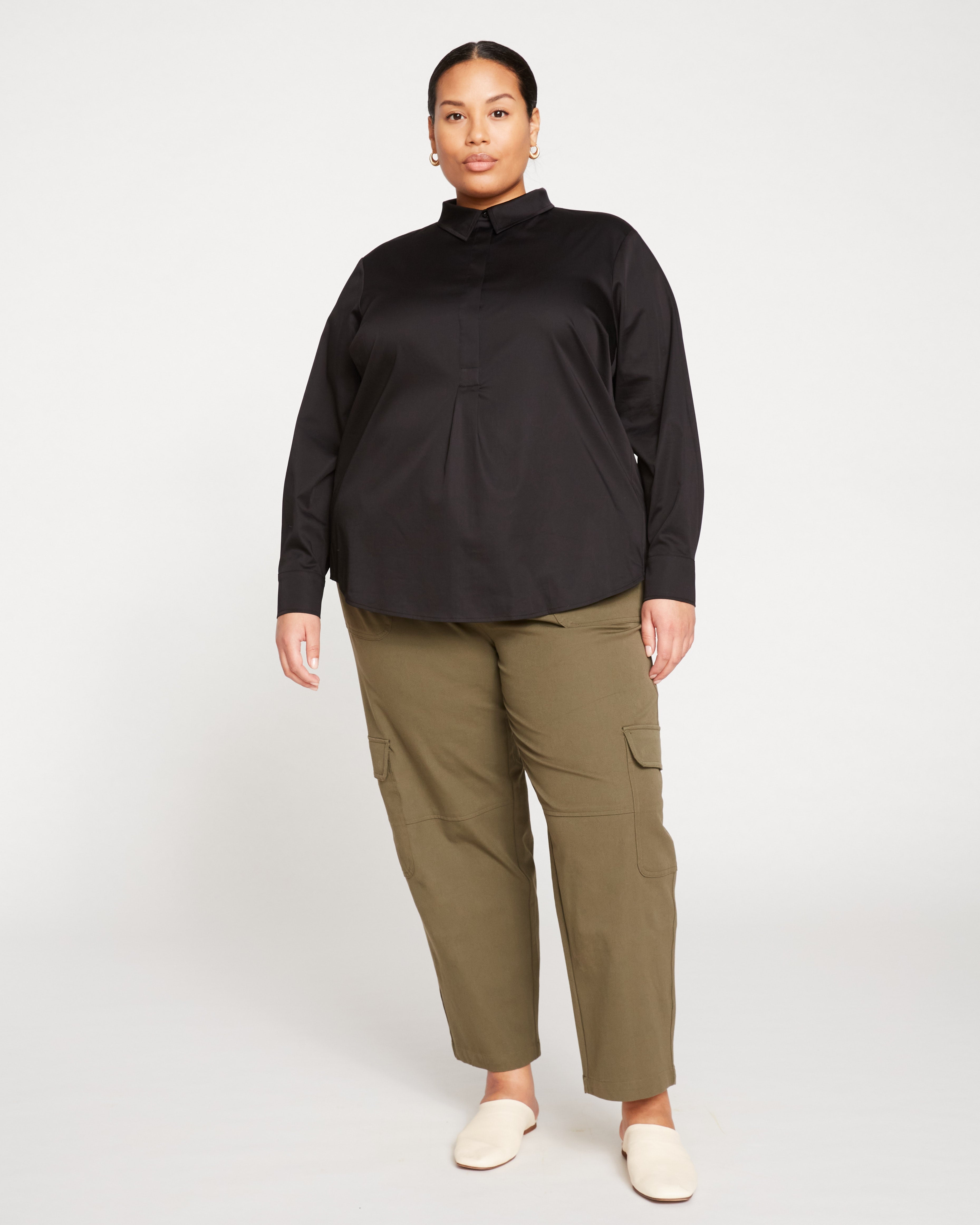 Elbe Popover Stretch Poplin Shirt Classic Fit - Black