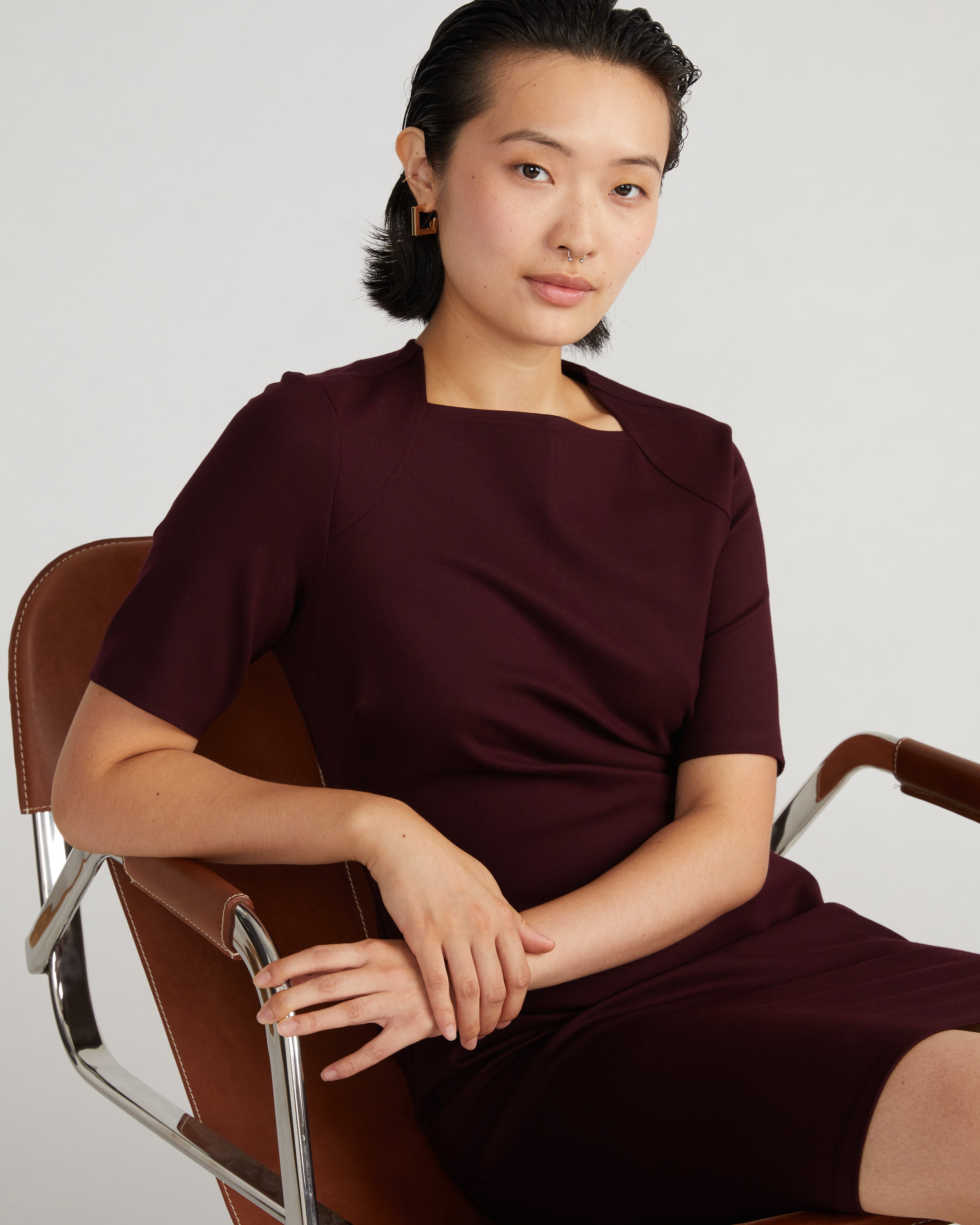 Envelope Neck Ponte Dress - Black Cherry