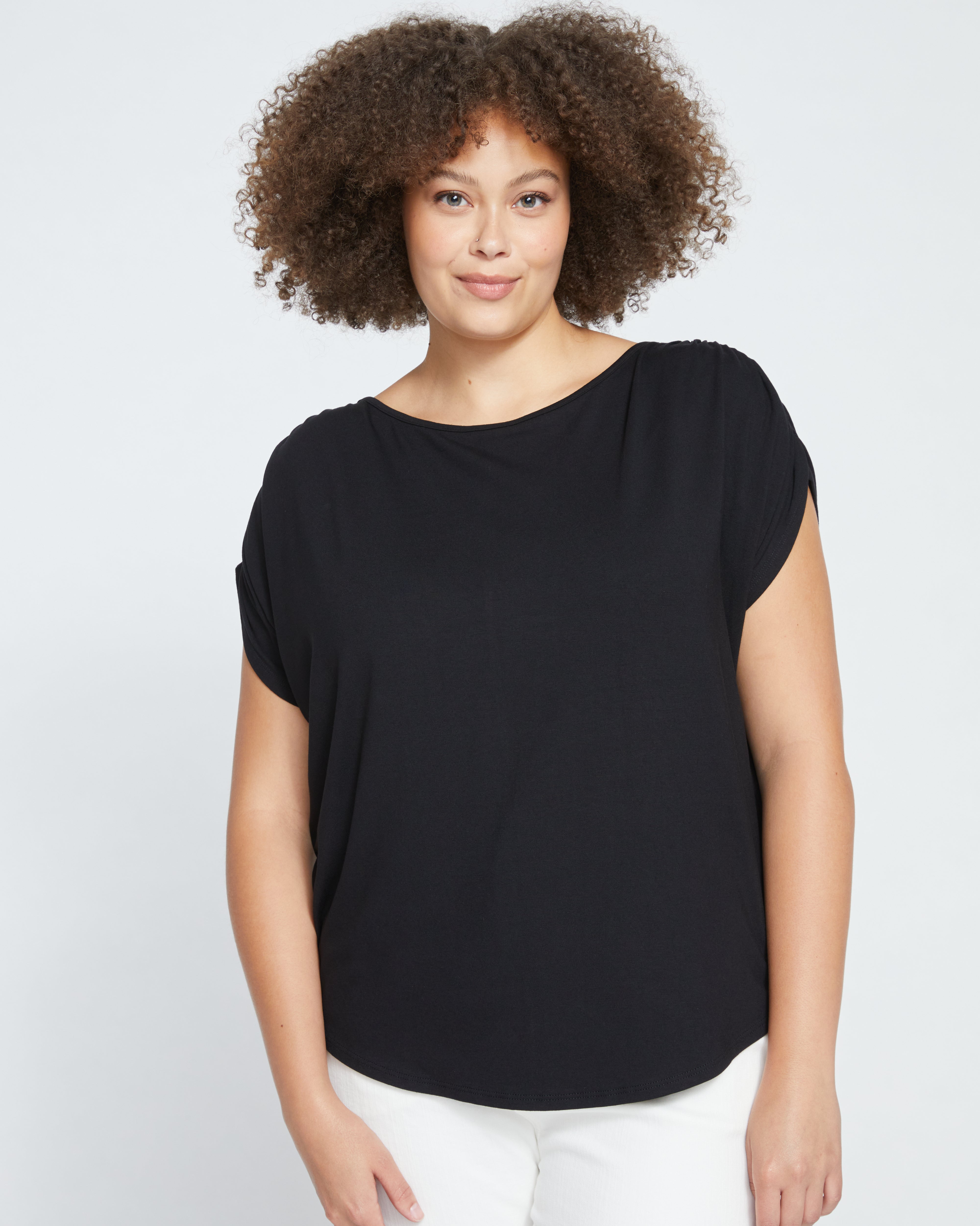 Helena Divine Jersey Gathered Tee - Black