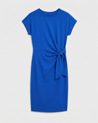 Crescent Breton Stripe Knot Dress - Solid Ultramarine