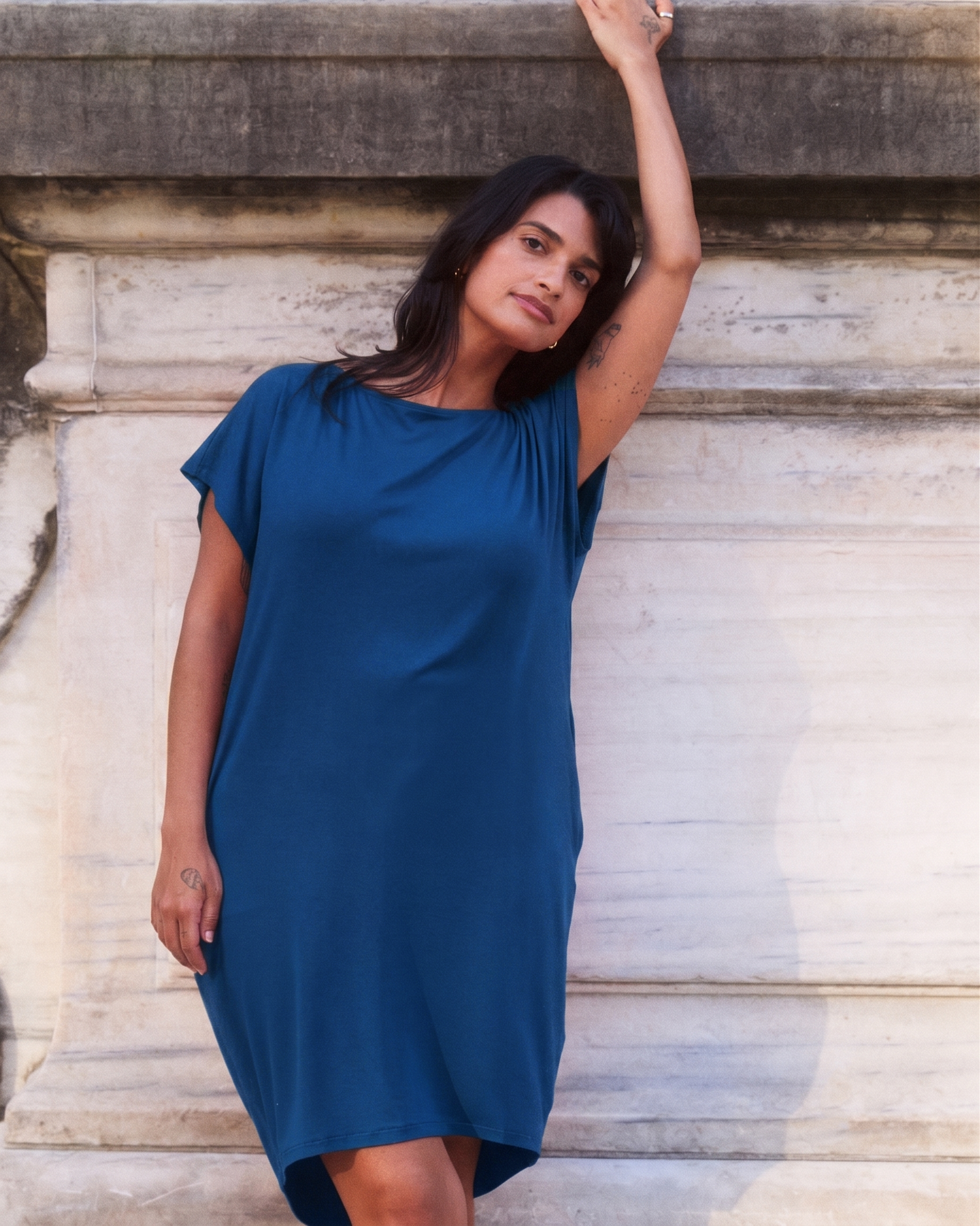Helen Liquid Jersey Shift Dress - Blue Teal