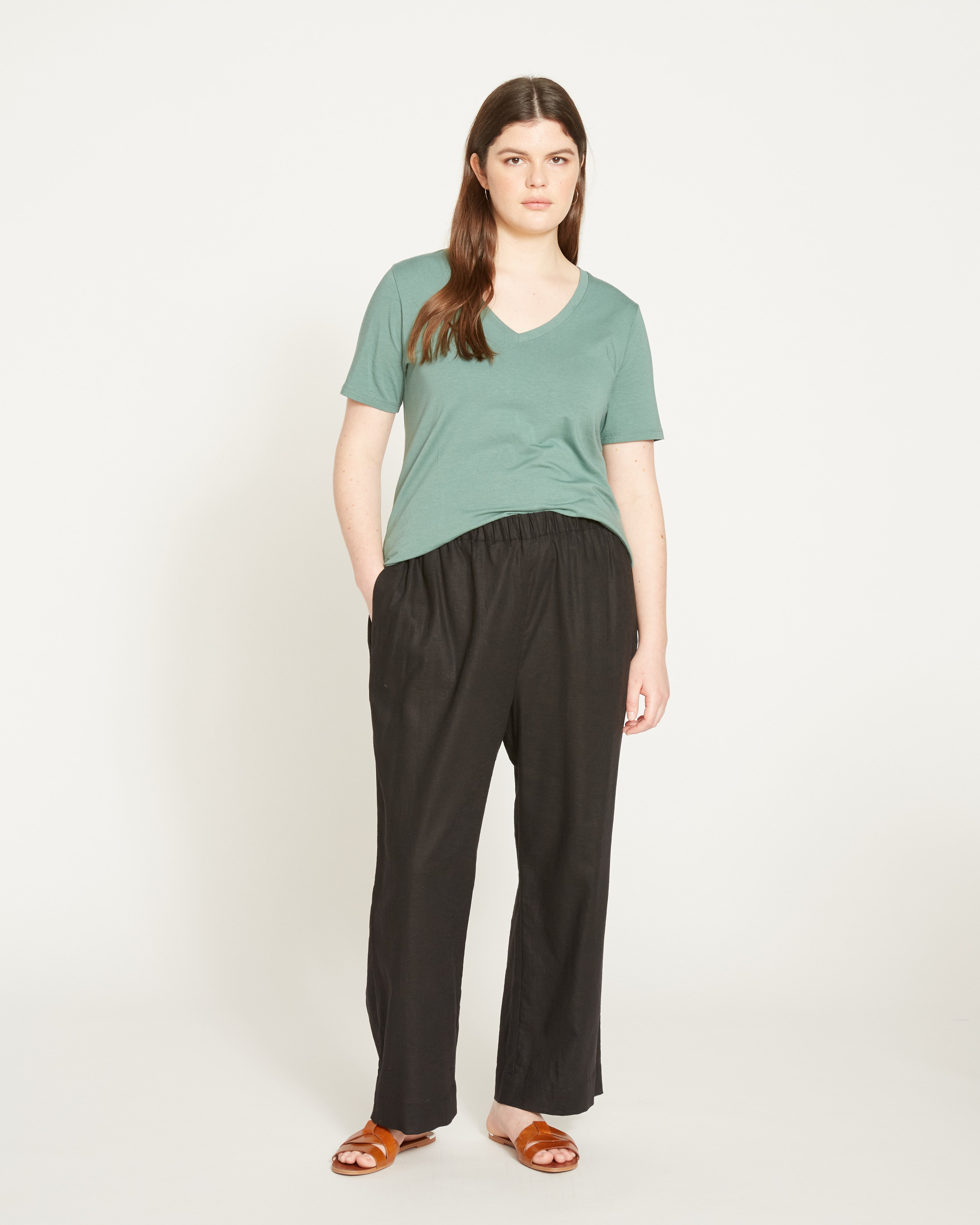 Iris Linen Blend Easy Pull-On Pants - Black