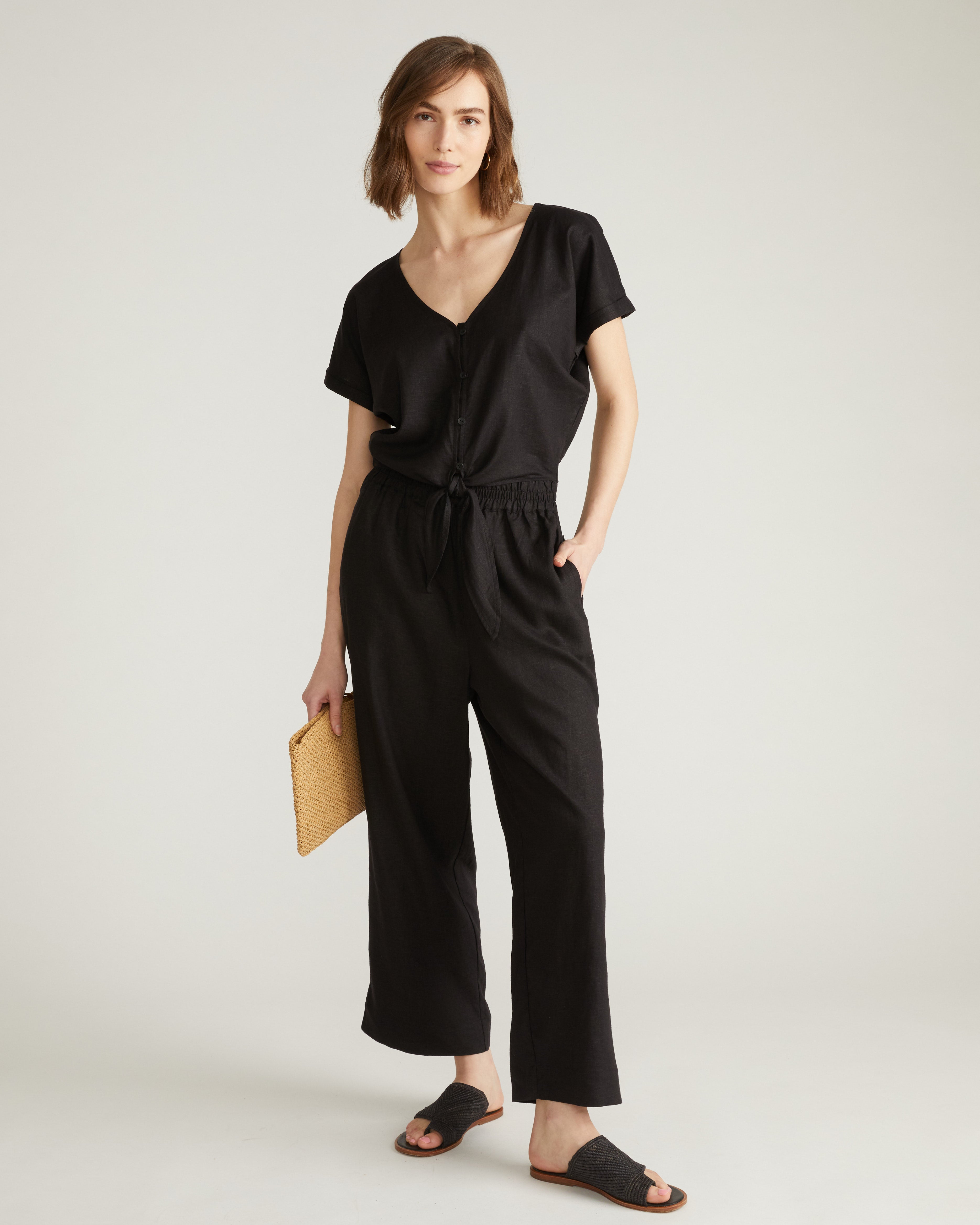 Iris Linen Blend Easy Pull-On Pants - Black