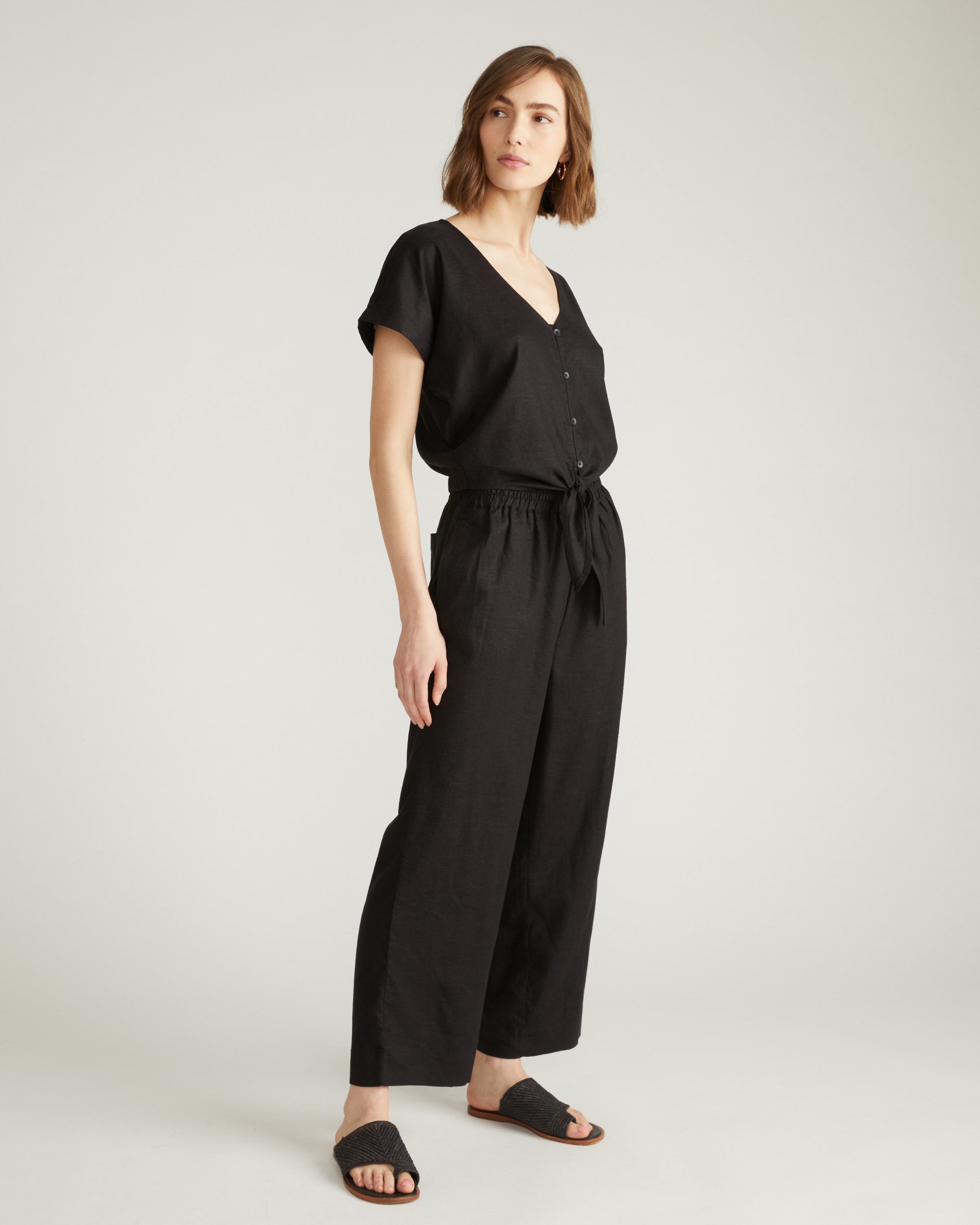 Iris Linen Blend Easy Pull-On Pants - Black
