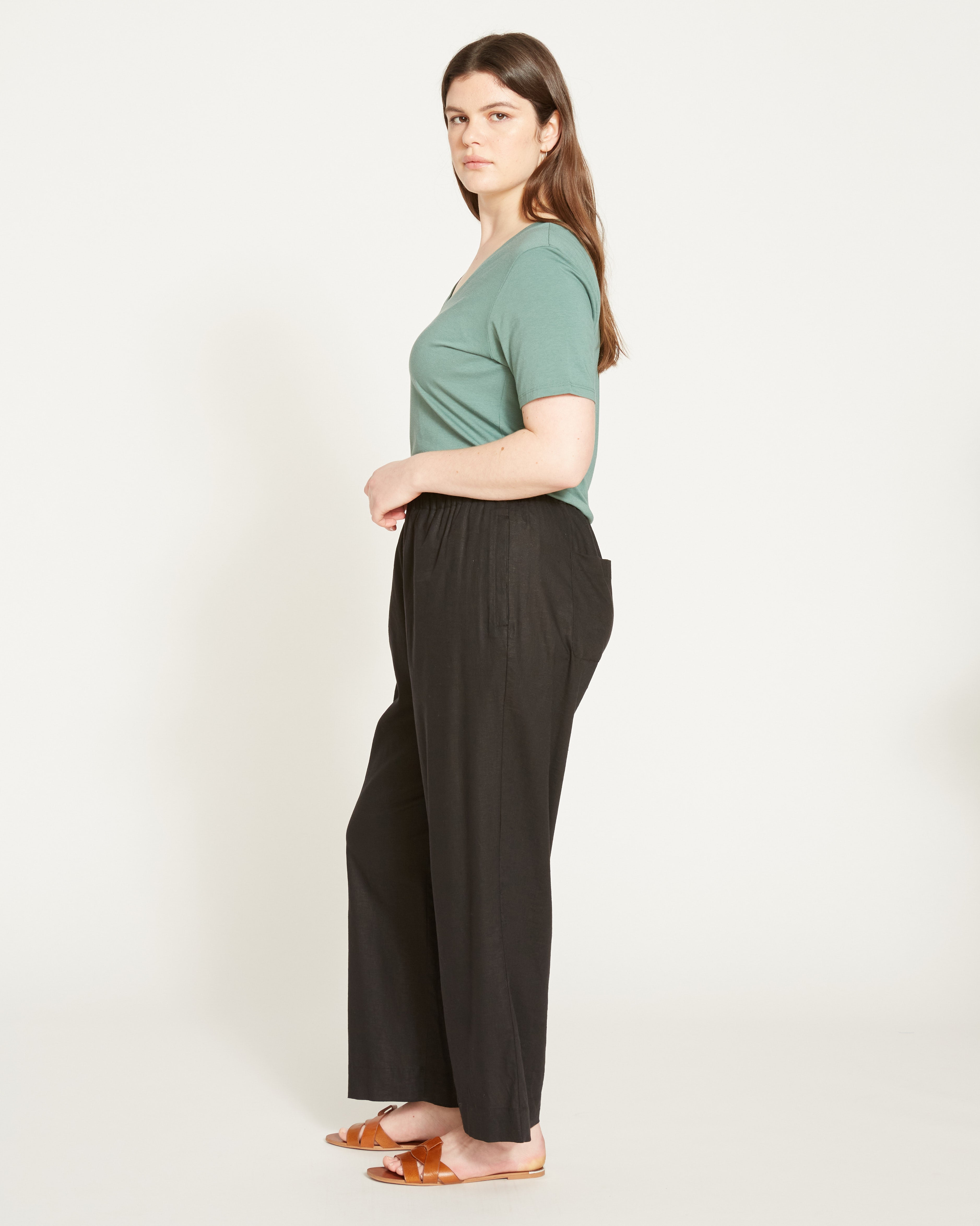 Iris Linen Blend Easy Pull-On Pants - Black