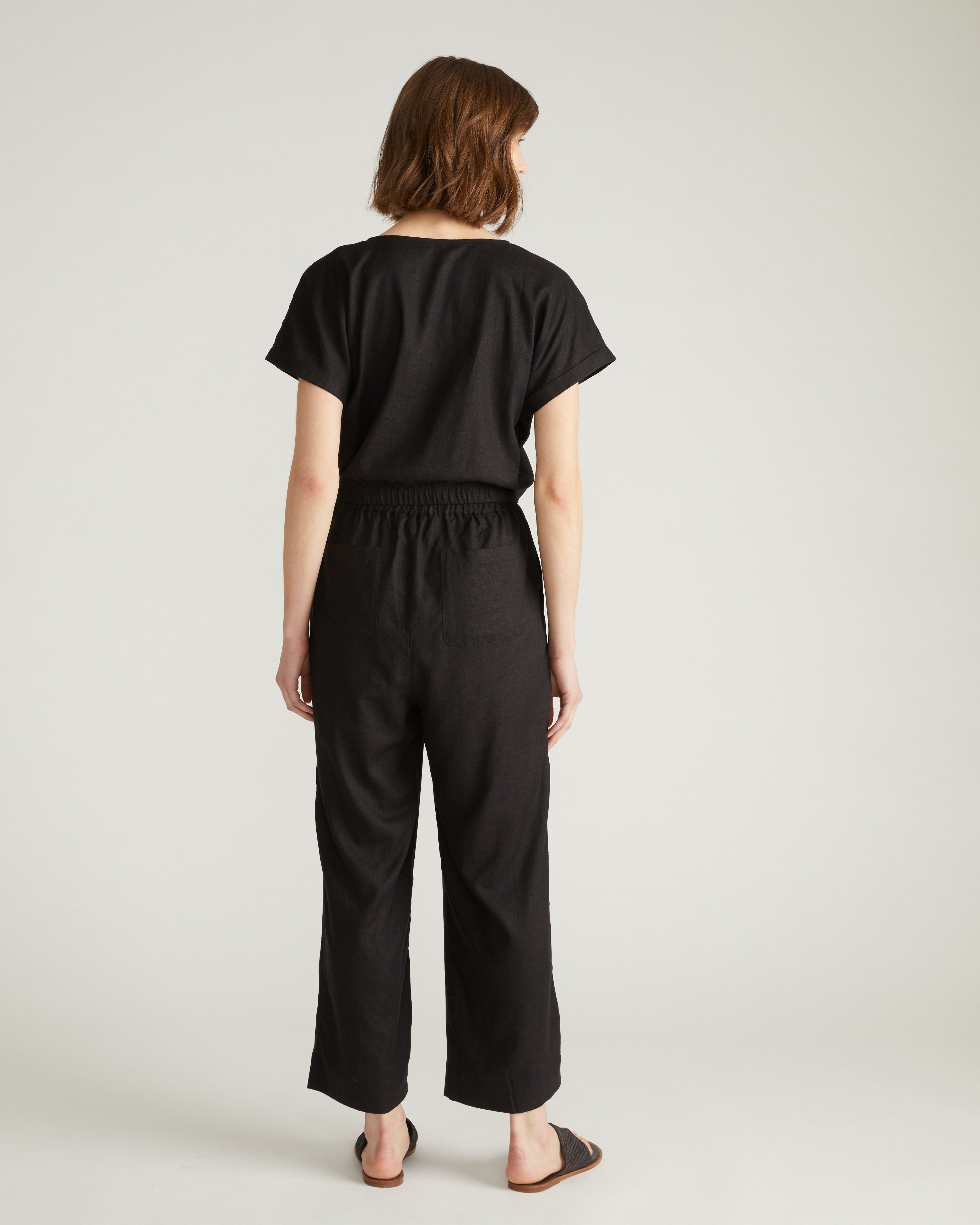 Iris Linen Blend Easy Pull-On Pants - Black