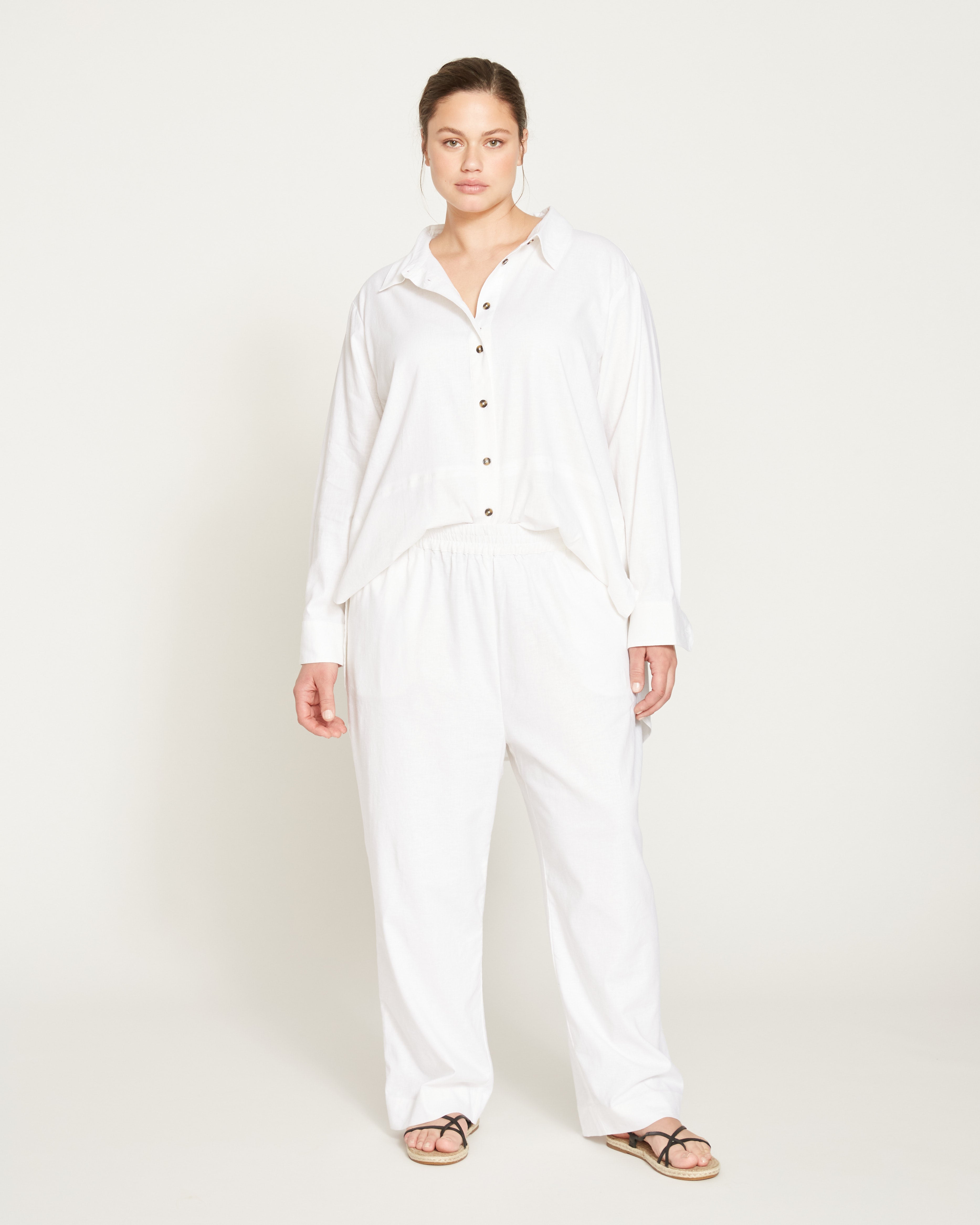 Iris Linen Blend Easy Pull-On Pants - White