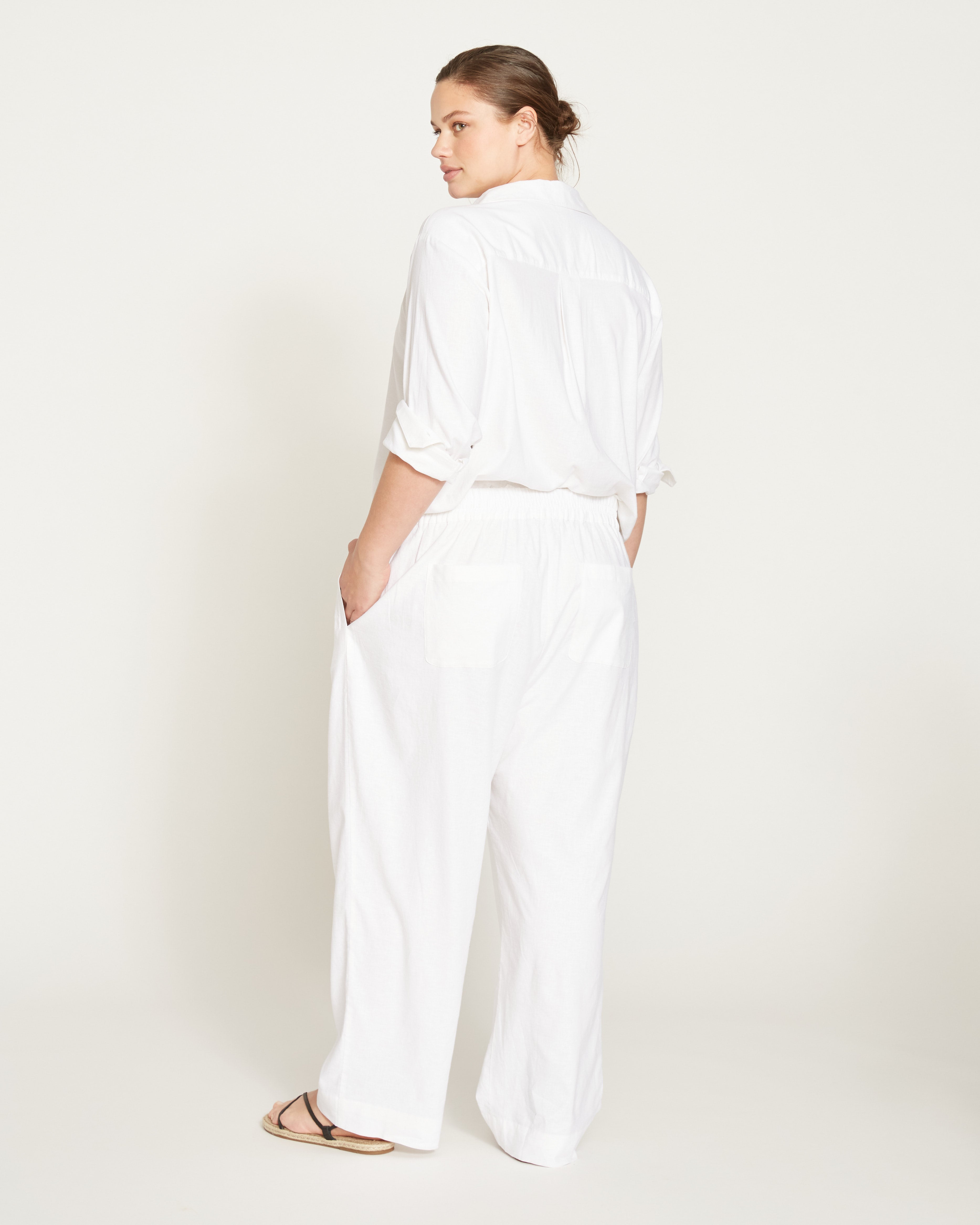Iris Linen Blend Easy Pull-On Pants - White