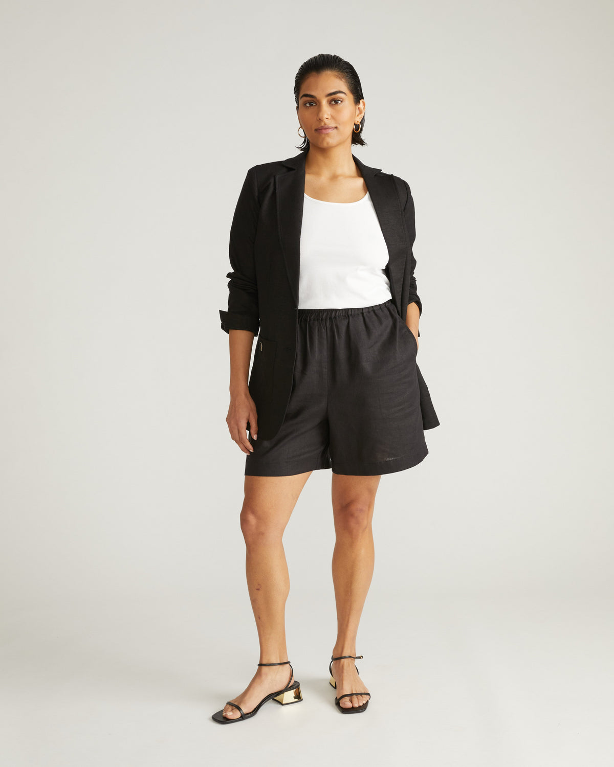 Juniper Linen Blend Easy Pull-On Shorts - Black