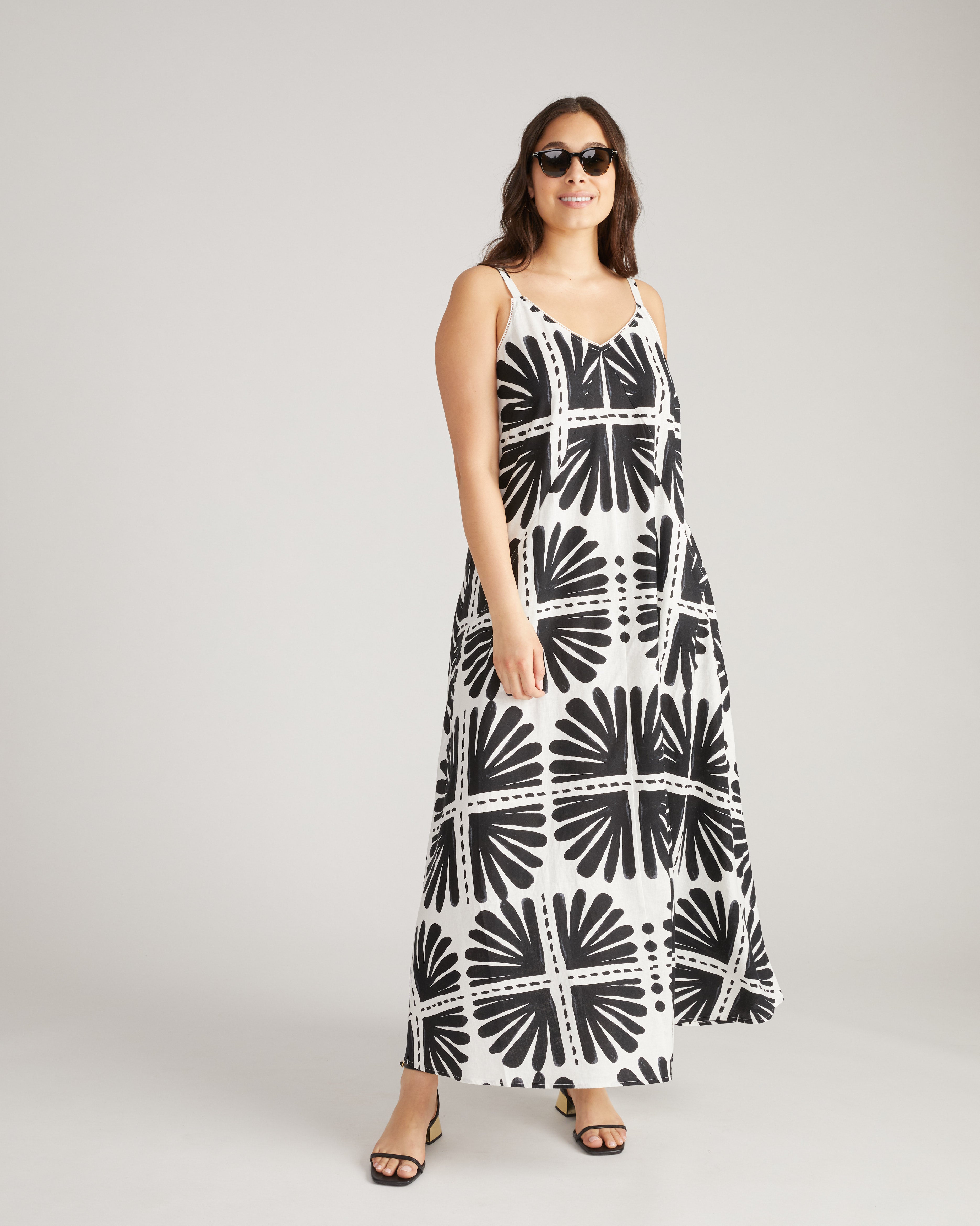 Kite Linen Blend Dress - Ink Bloom Print