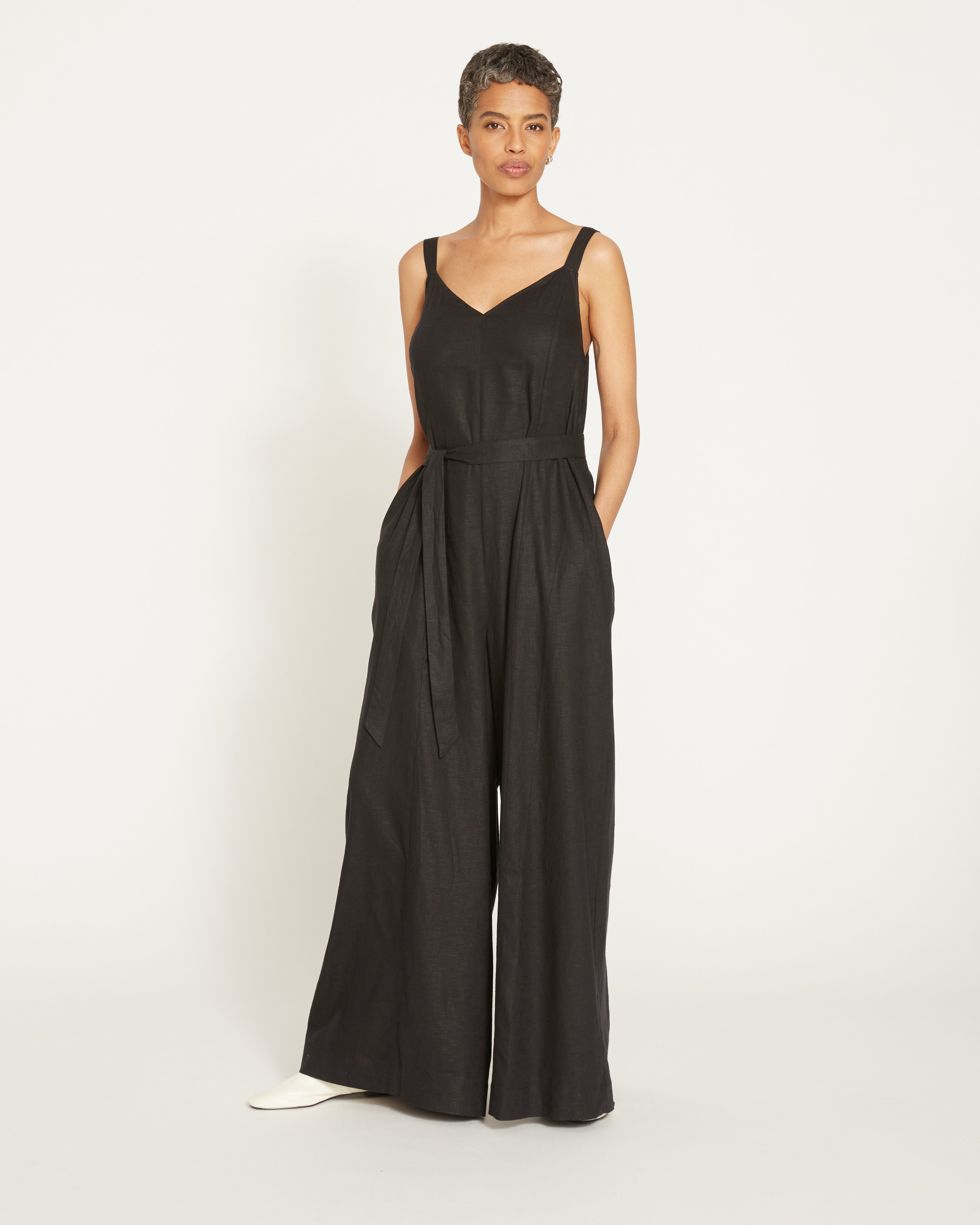 Promenade Linen Blend Jumpsuit - Black