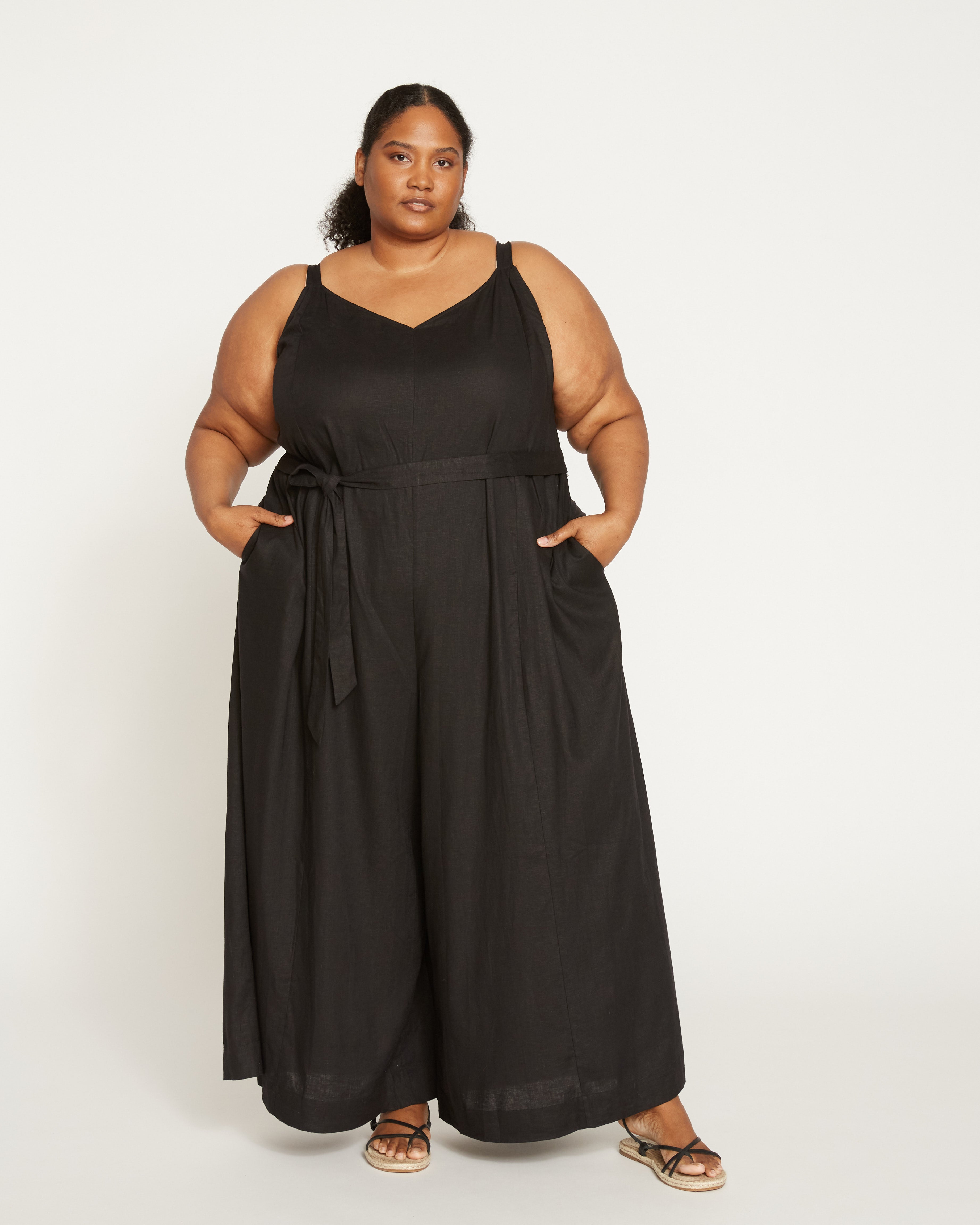 Promenade Linen Blend Jumpsuit - Black