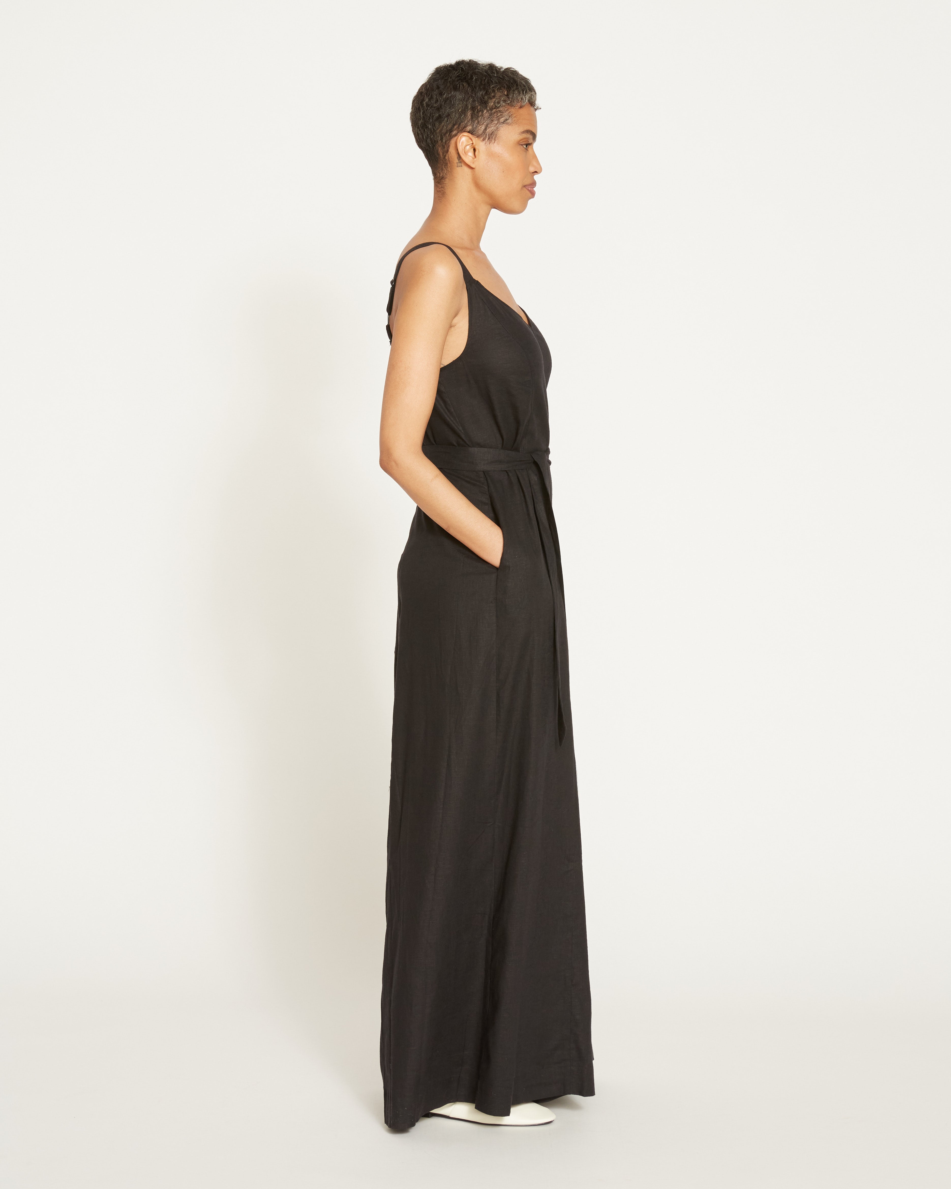 Promenade Linen Blend Jumpsuit - Black