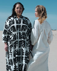 Paros Drawstring Linen Blend Shirtdress - Ink Bloom Print