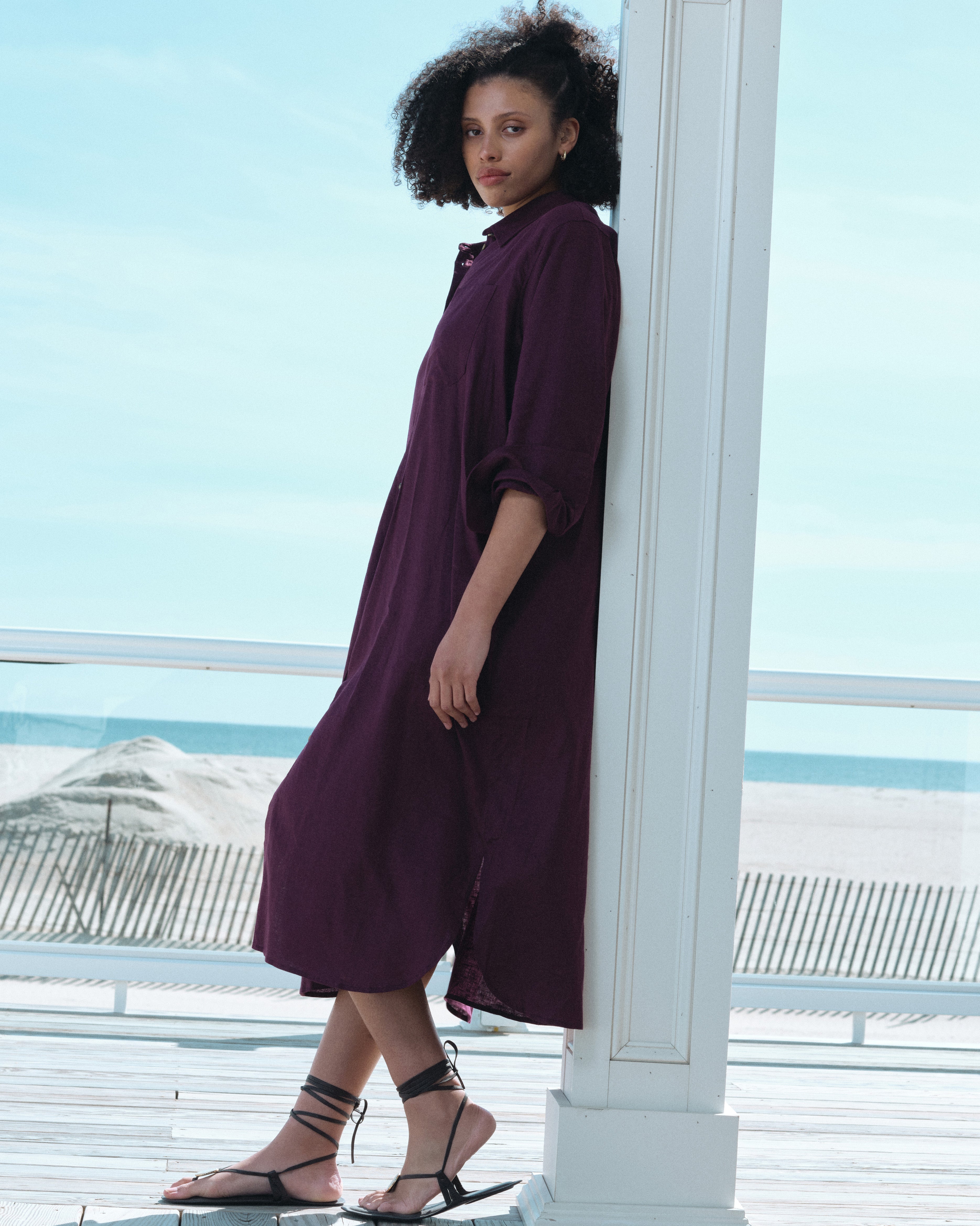 Odeon Linen Blend Shirtdress - Acai