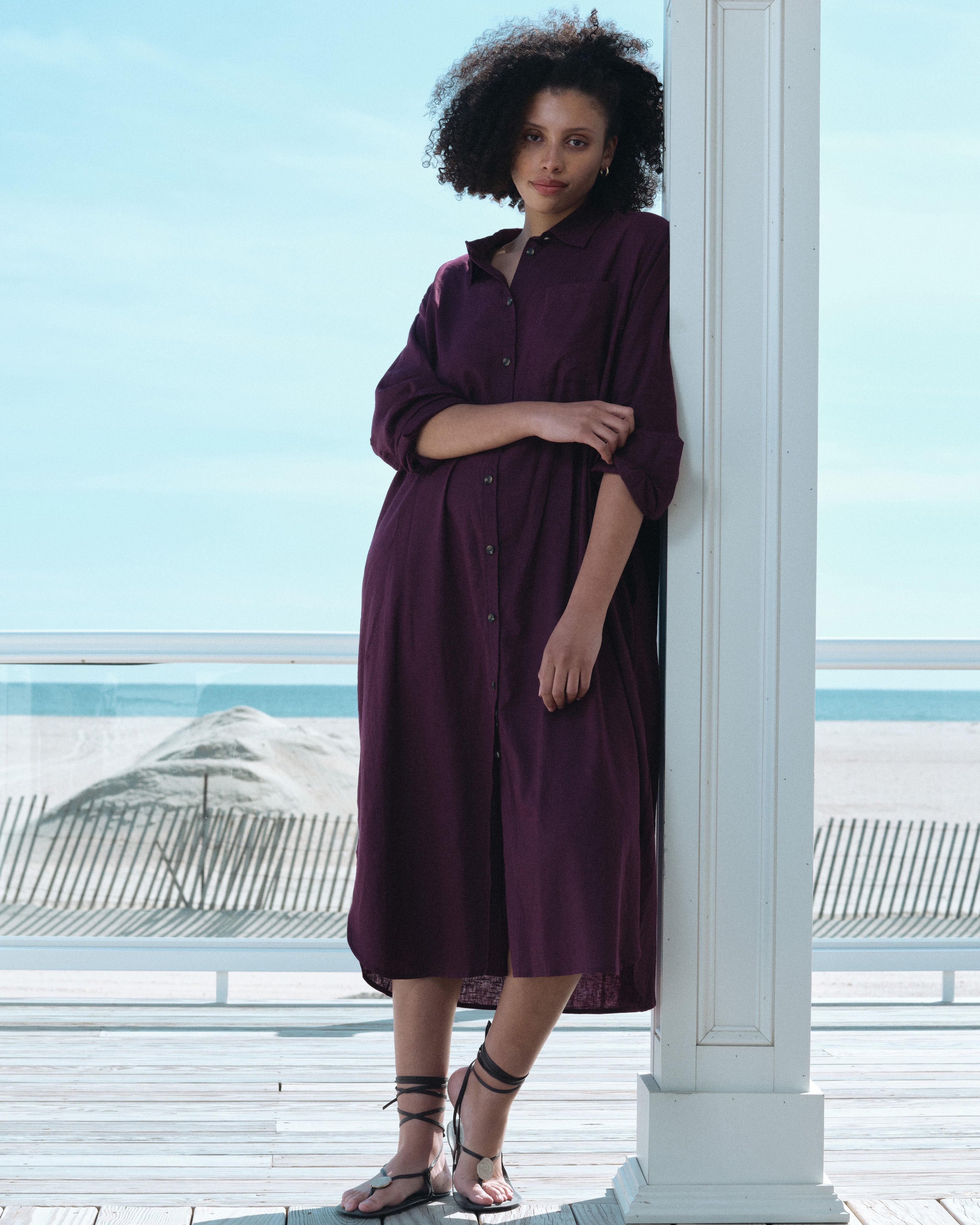 Odeon Linen Blend Shirtdress - Acai