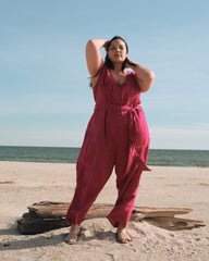 Matilda Linen Blend Jumpsuit - Cerise
