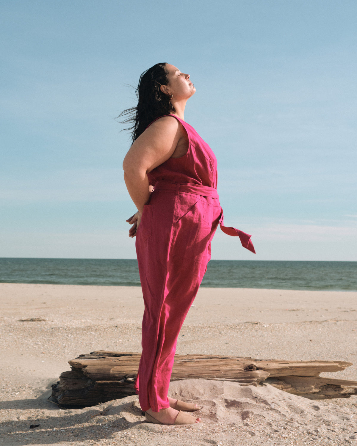 Matilda Linen Blend Jumpsuit - Cerise