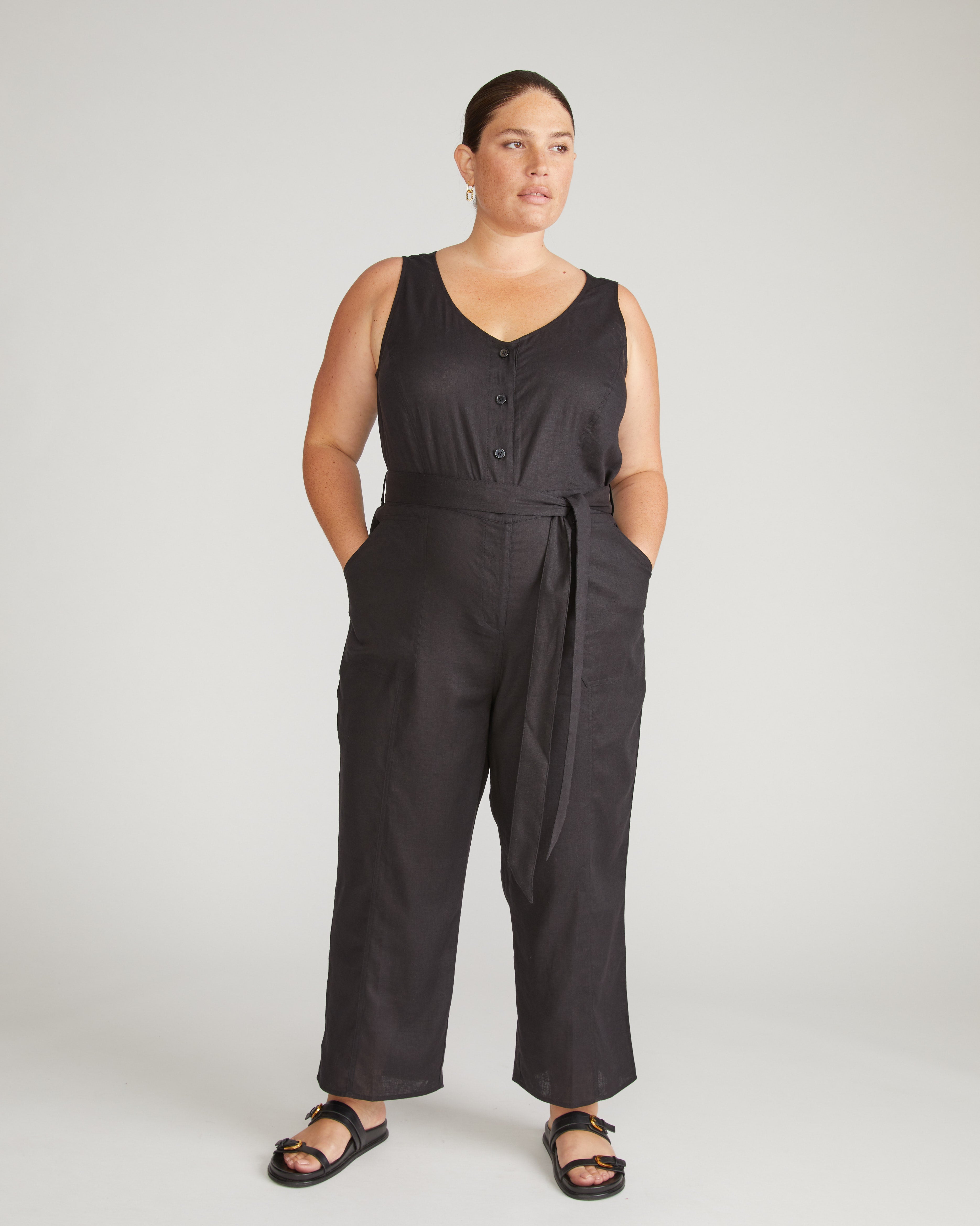 Matilda Linen Blend Jumpsuit - Black