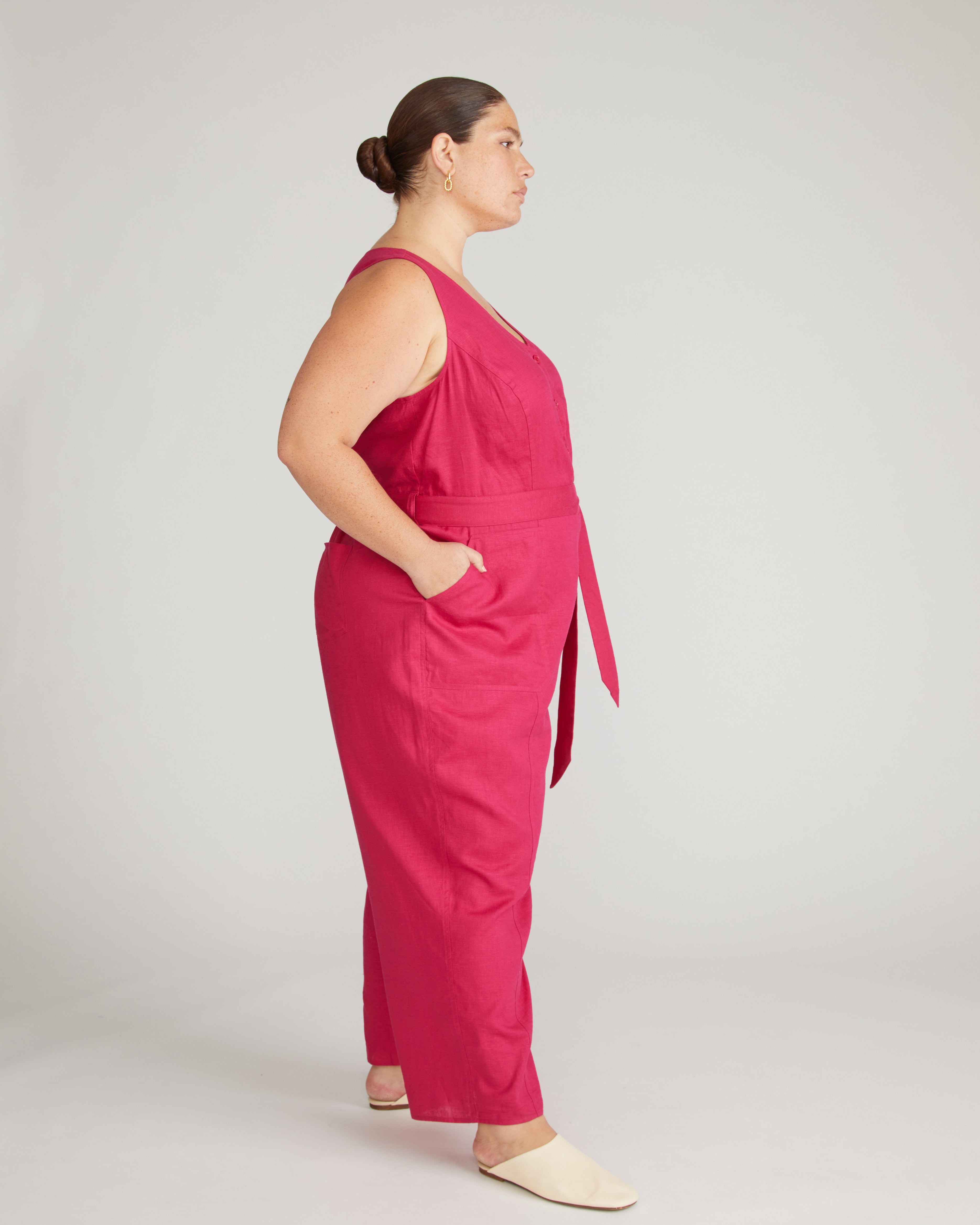 Matilda Linen Blend Jumpsuit - Cerise