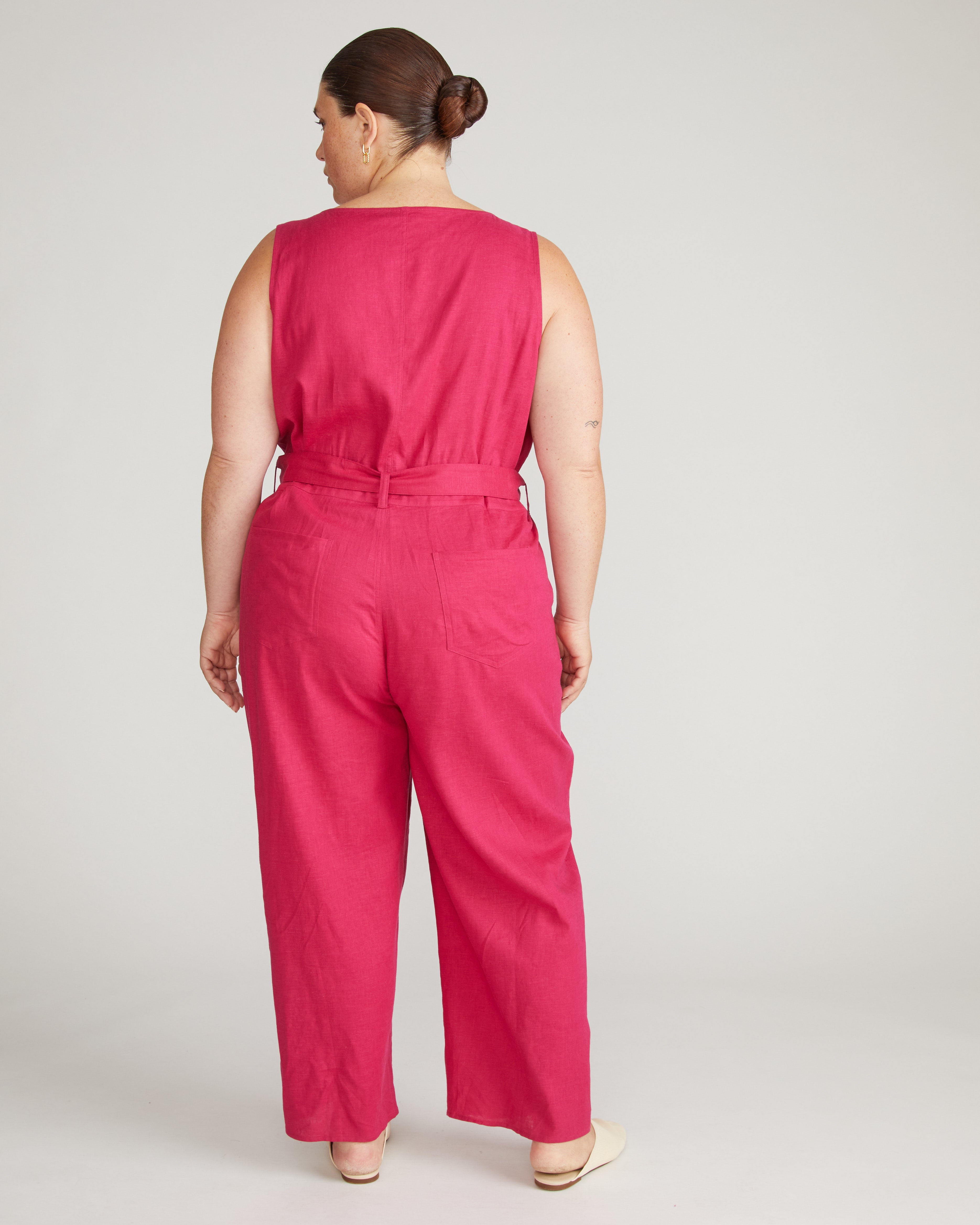 Matilda Linen Blend Jumpsuit - Cerise