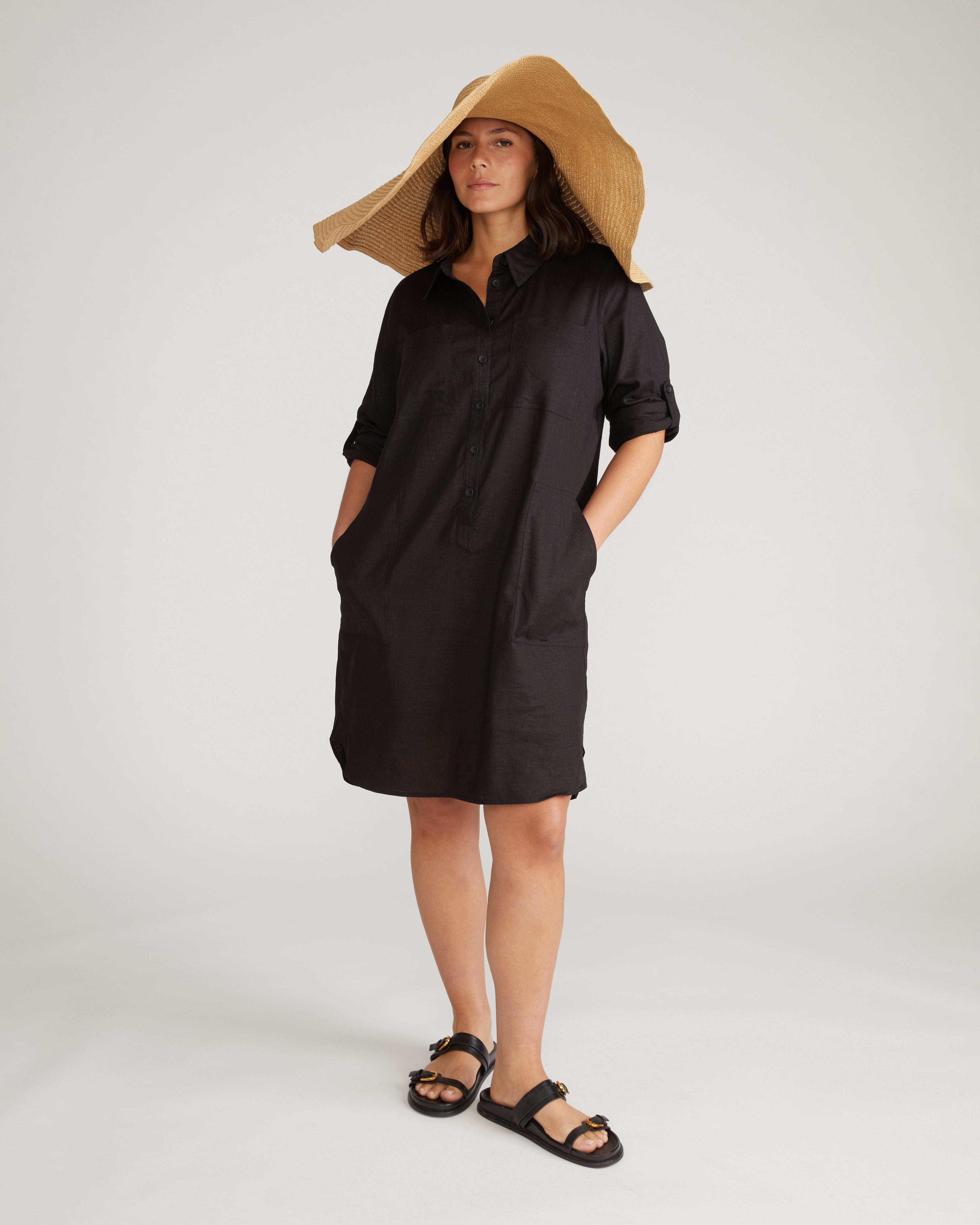 Linen Blend Rubicon Shirtdress - Black