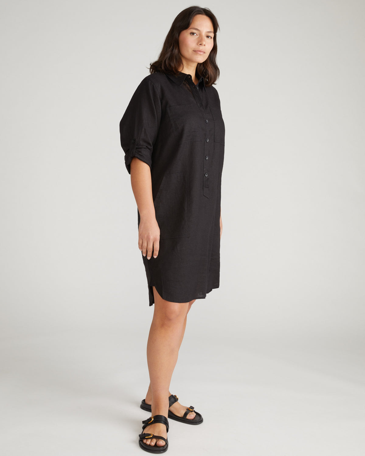 Linen Blend Rubicon Shirtdress - Black