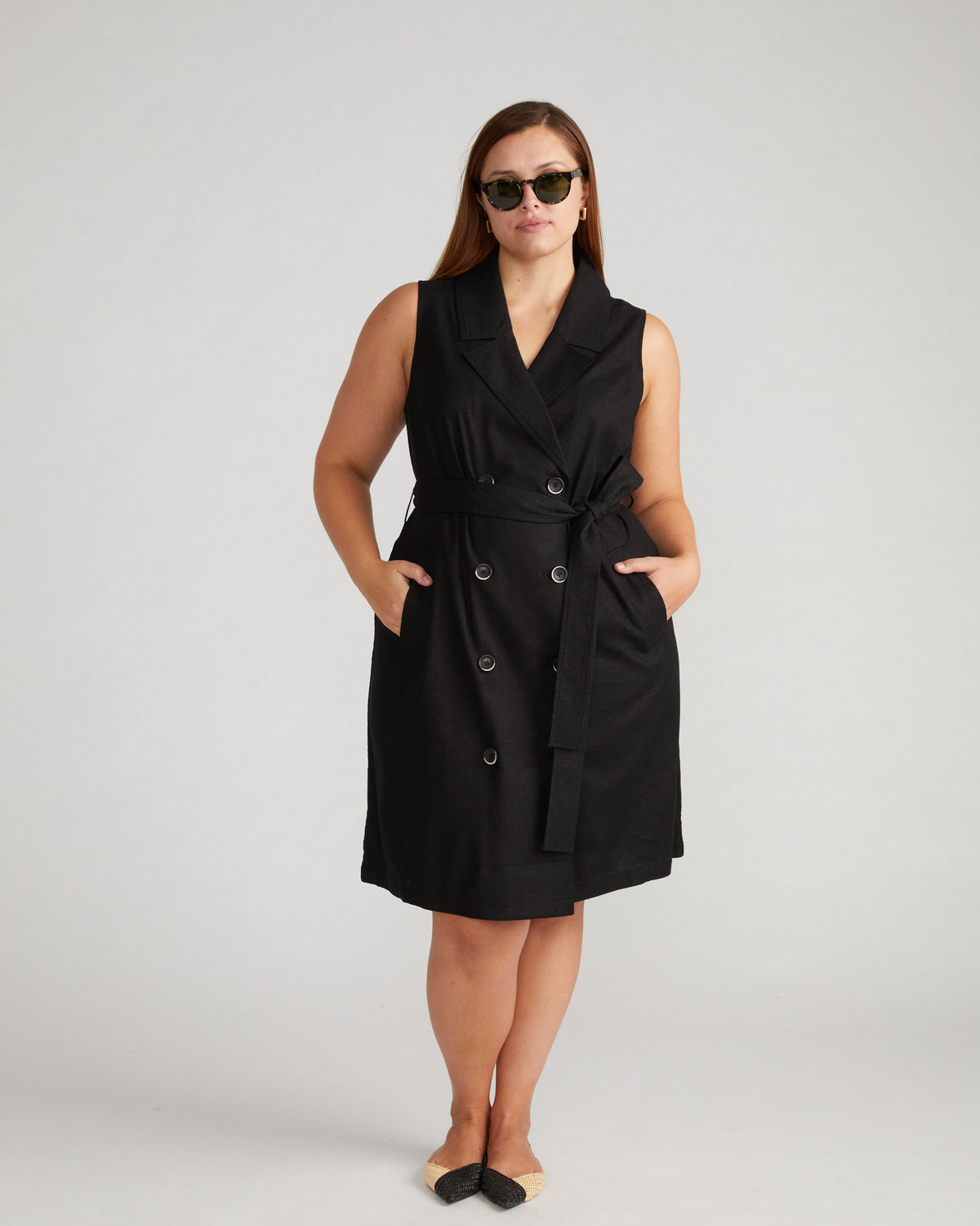 Hudson Linen Blend Trench Dress - Black