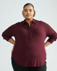 Elbe Popover Liquid Jersey Shirt Classic Fit - Black Cherry