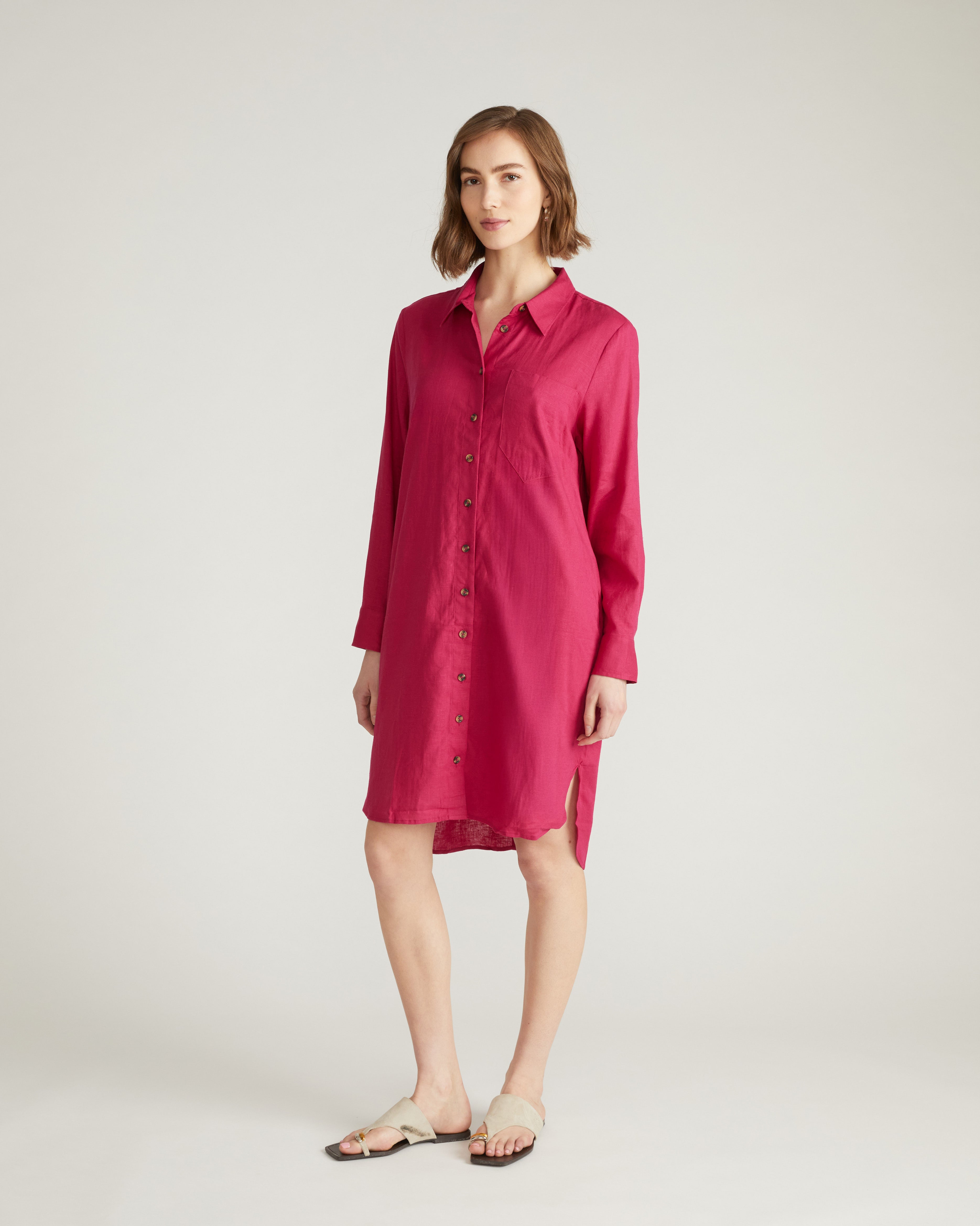 Seaside Linen Blend Shirtdress - Cerise