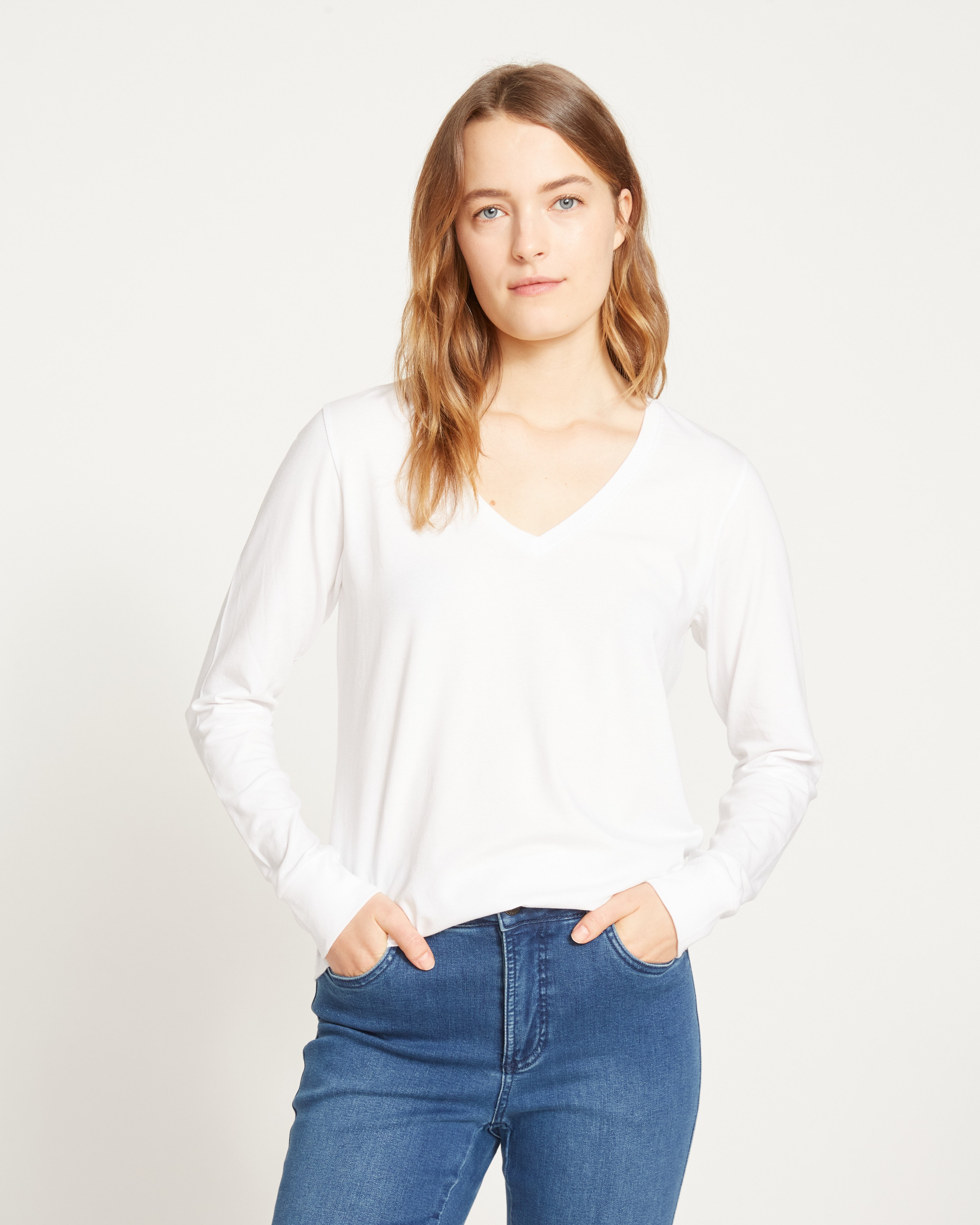 Long Sleeve V Rex - White