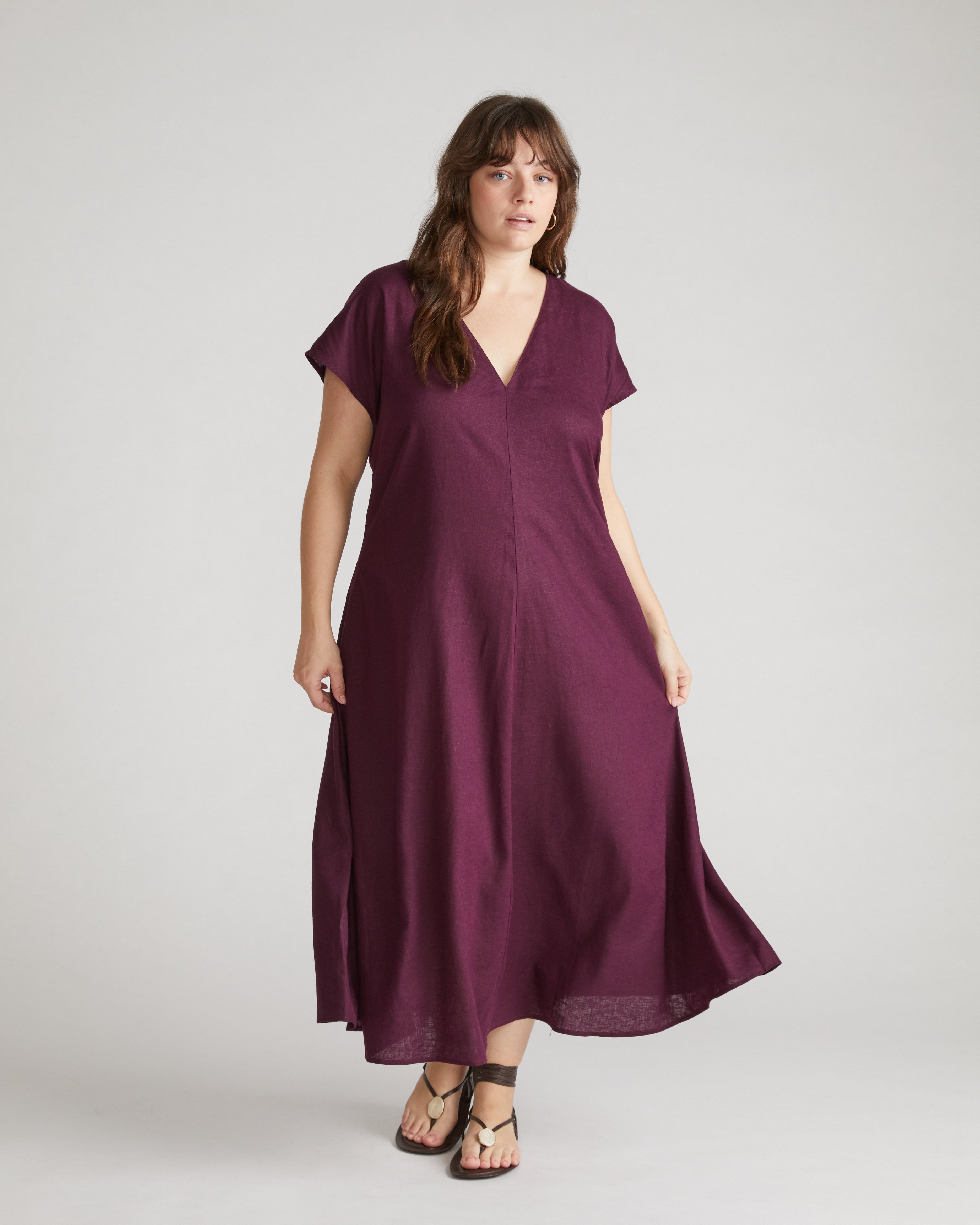Louvre Bow Back Linen Blend Dress - Acai